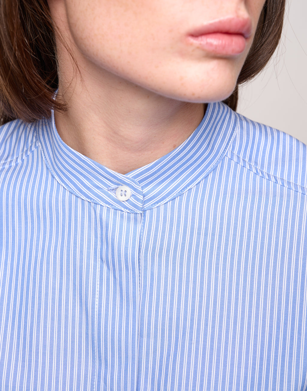 DOUUOD Camicia in Popeline di Cotone a Righe Bianco/Azzurro