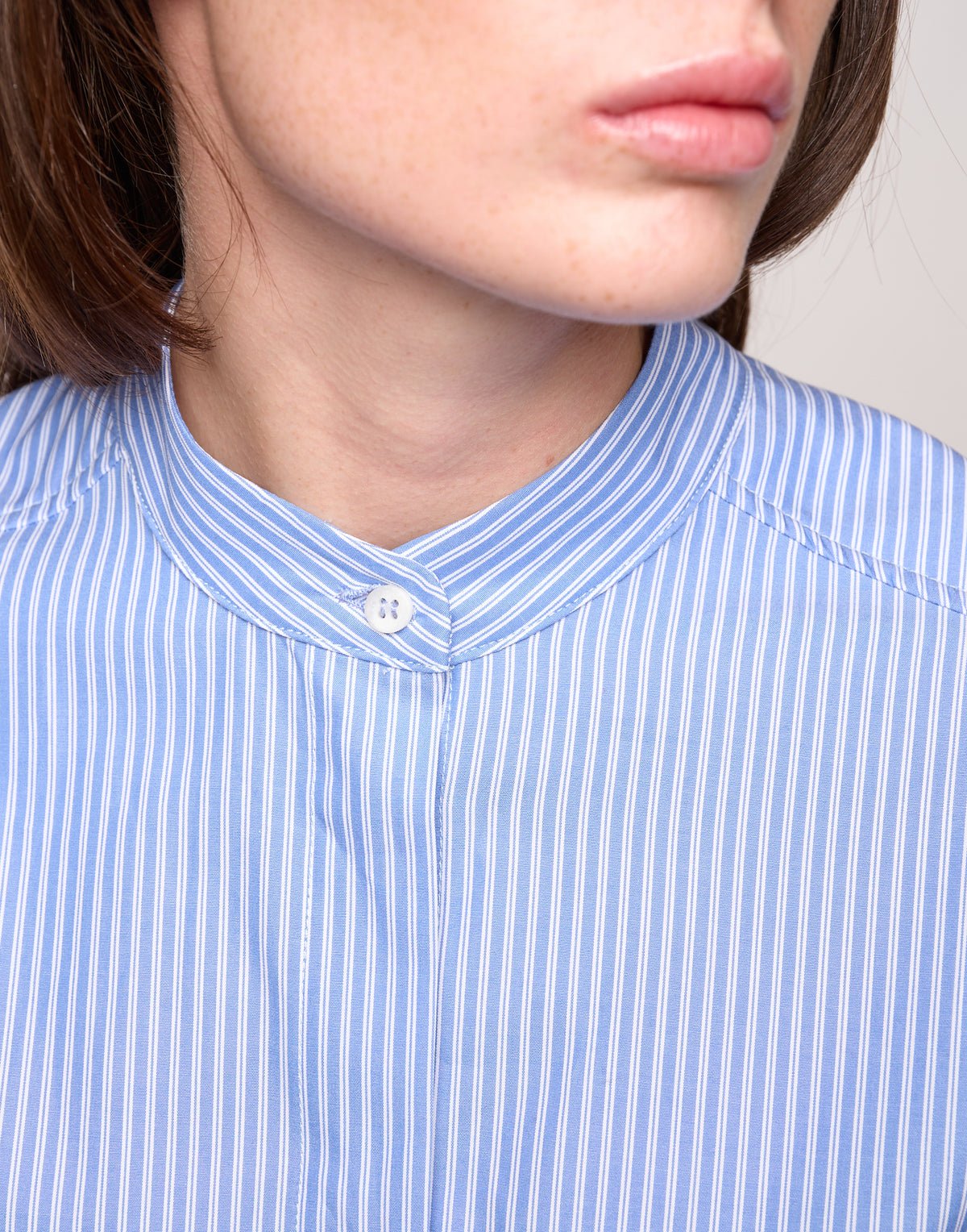 DOUUOD Camicia in Popeline di Cotone a Righe Bianco/Azzurro