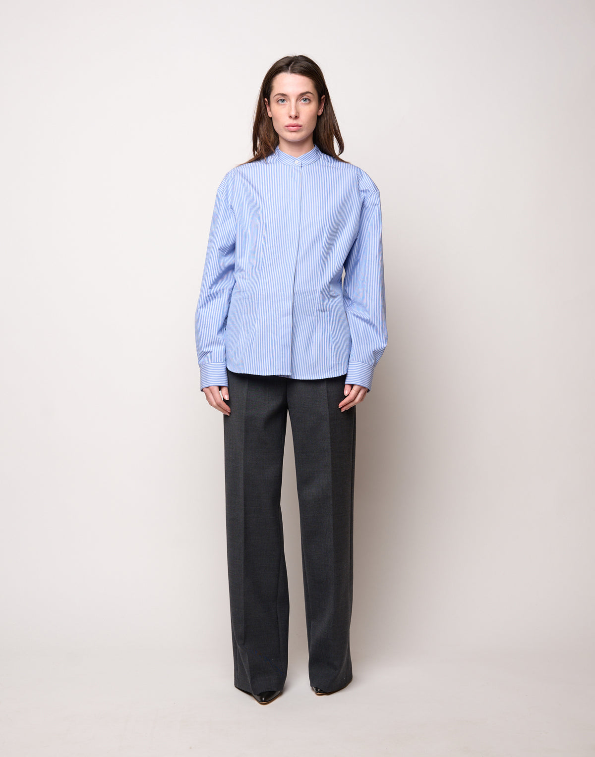 DOUUOD Camicia in Popeline di Cotone a Righe Bianco/Azzurro