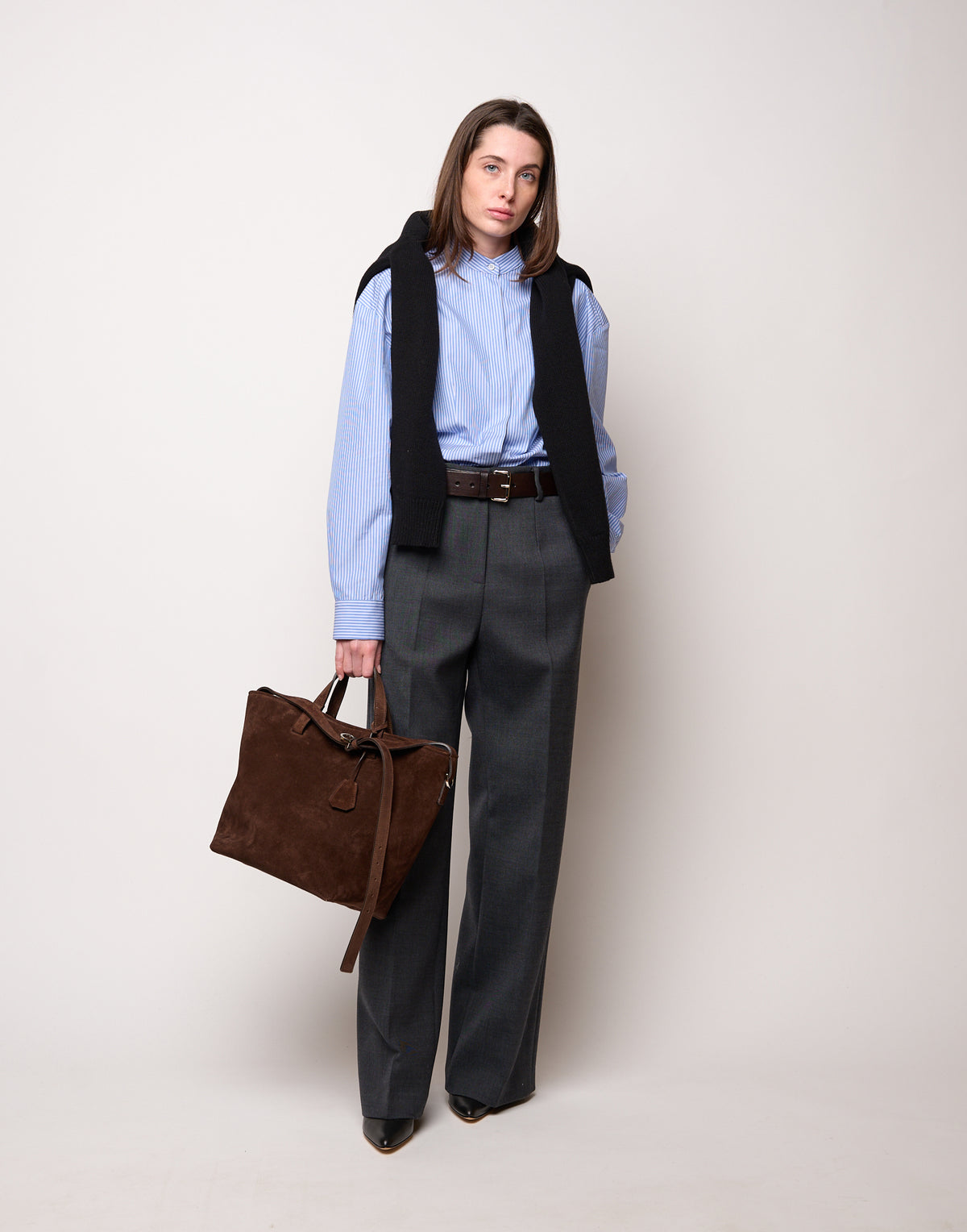 DOUUOD Camicia in Popeline di Cotone a Righe Bianco/Azzurro