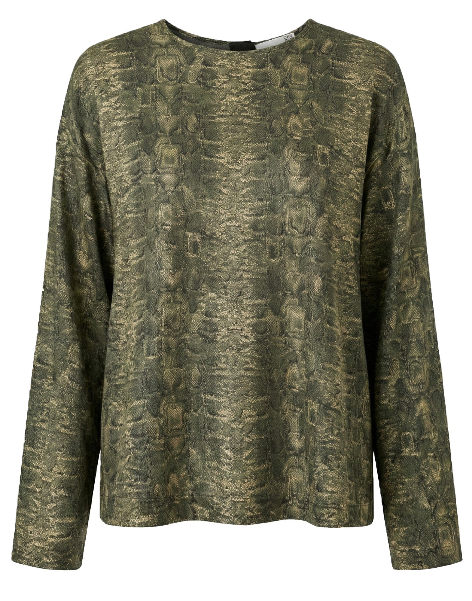 DOUUOD Blusa con Scollo Tondo e Zip Frontale Stampa Lucertola