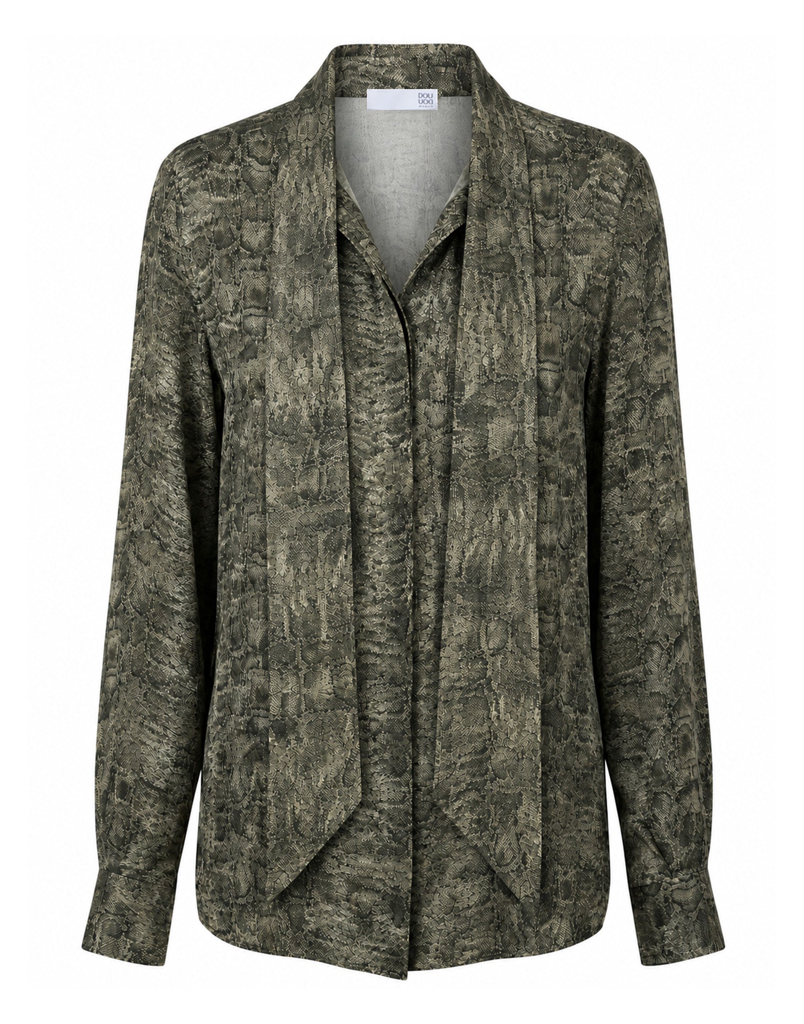 DOUUOD Camicia con Collo a Nastro Stampa Lucertola