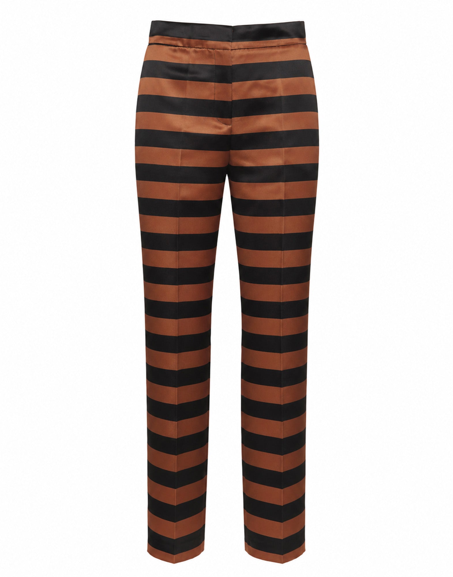 DOUUOD Pantalone Maschile a Sigaretta in Duchesse a Righe Nero/Whisky