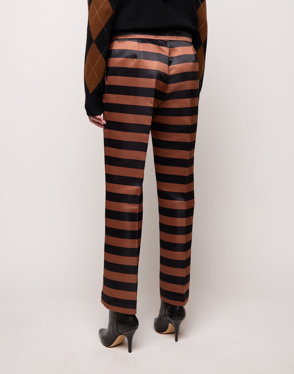 DOUUOD Pantalone Maschile a Sigaretta in Duchesse a Righe Nero/Whisky