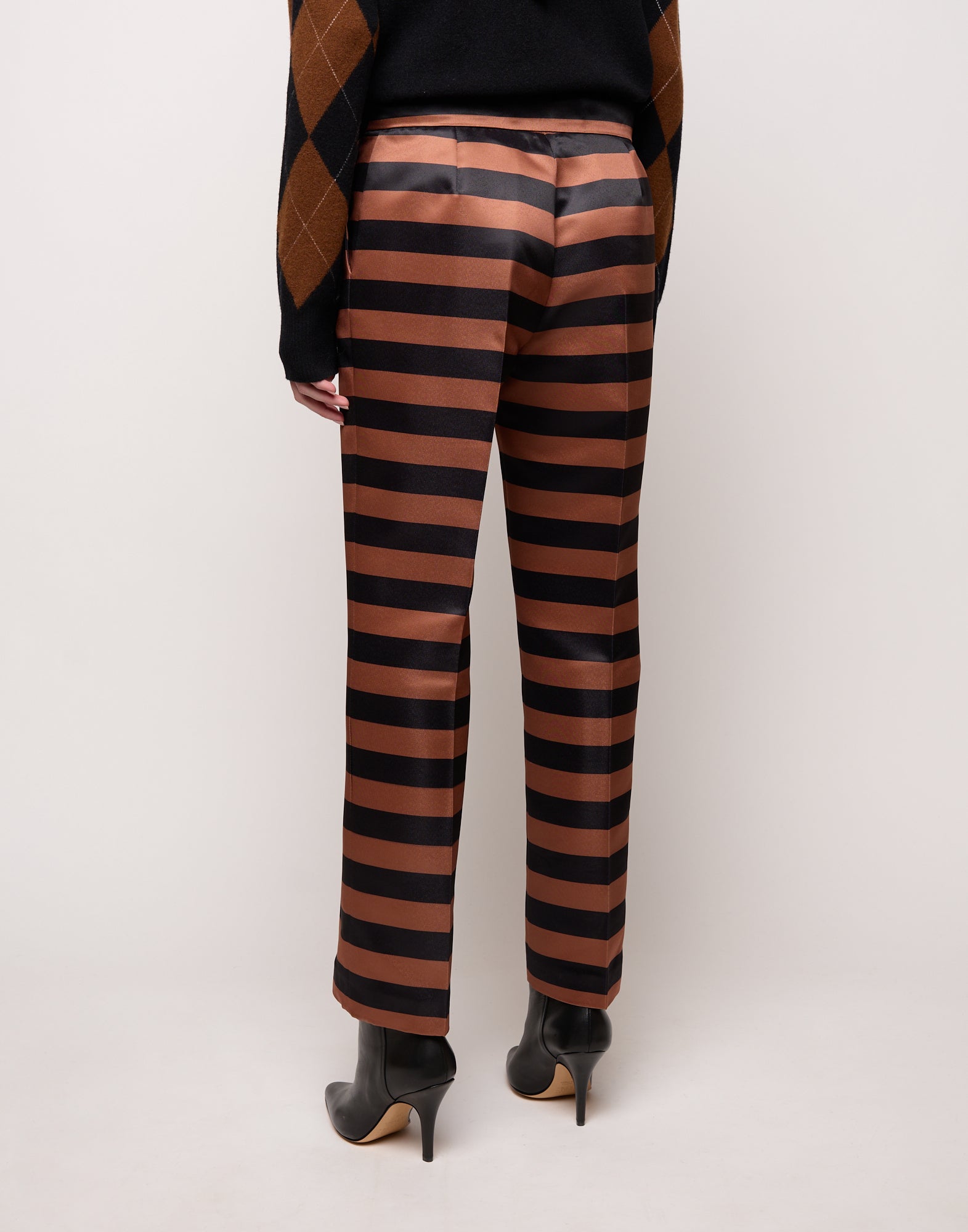 DOUUOD Pantalone Maschile a Sigaretta in Duchesse a Righe Nero/Whisky