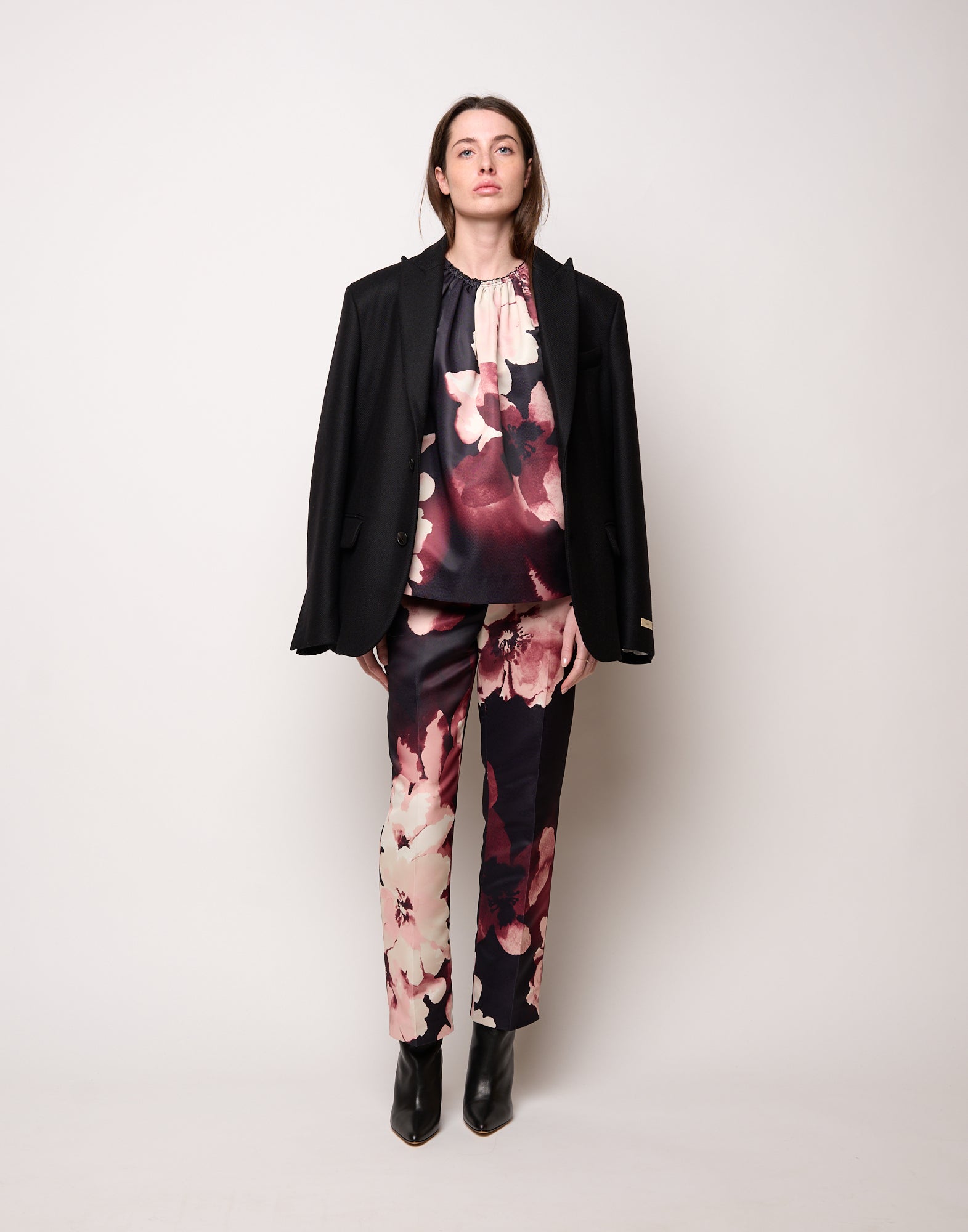 DOUUOD Top Boxy con Arriccio al Collo Stampa Floreale