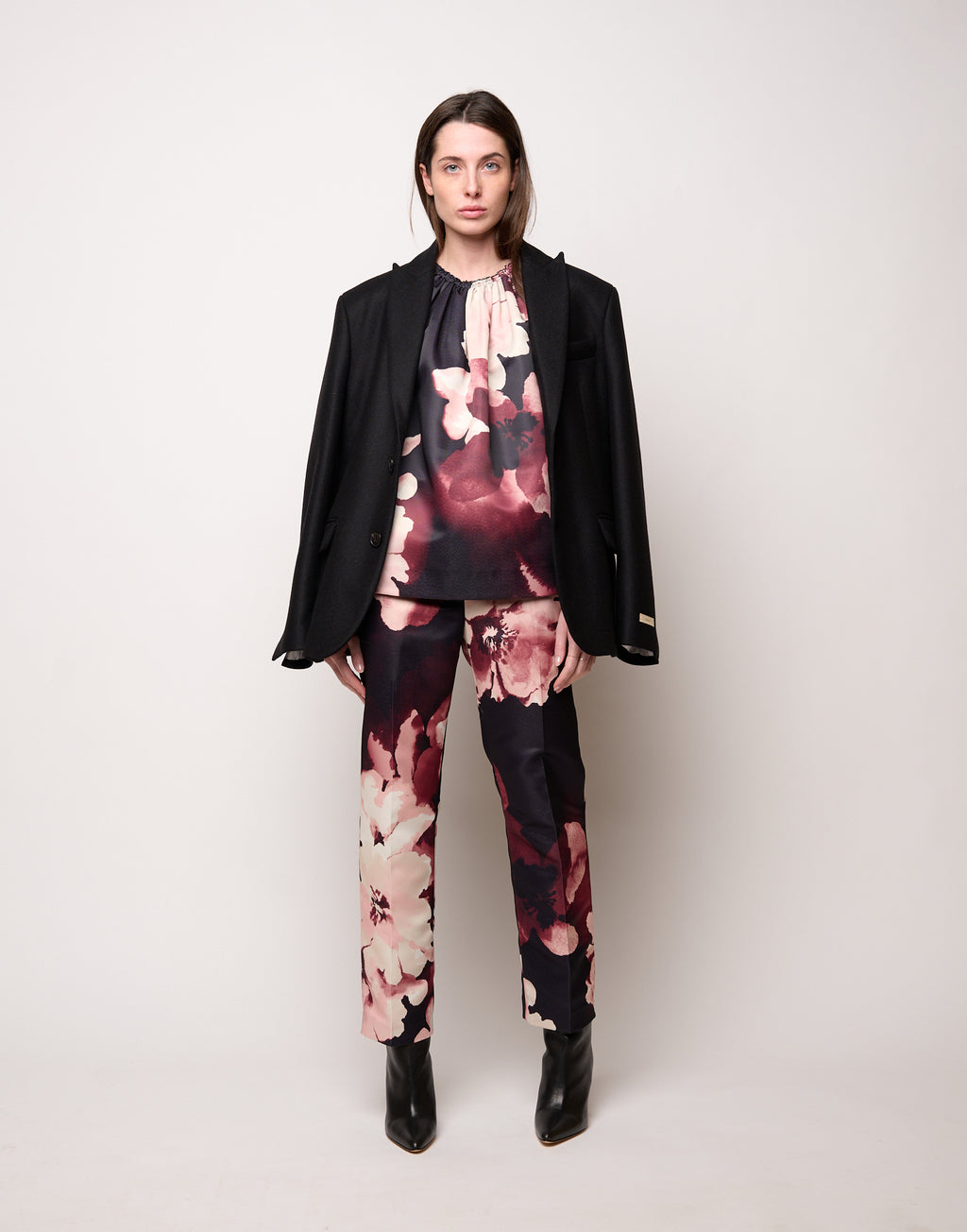 DOUUOD Top Boxy con Arriccio al Collo Stampa Floreale
