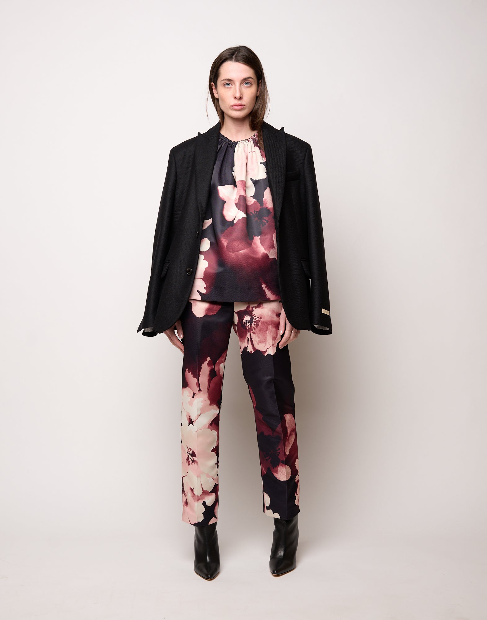 DOUUOD Top Boxy con Arriccio al Collo Stampa Floreale