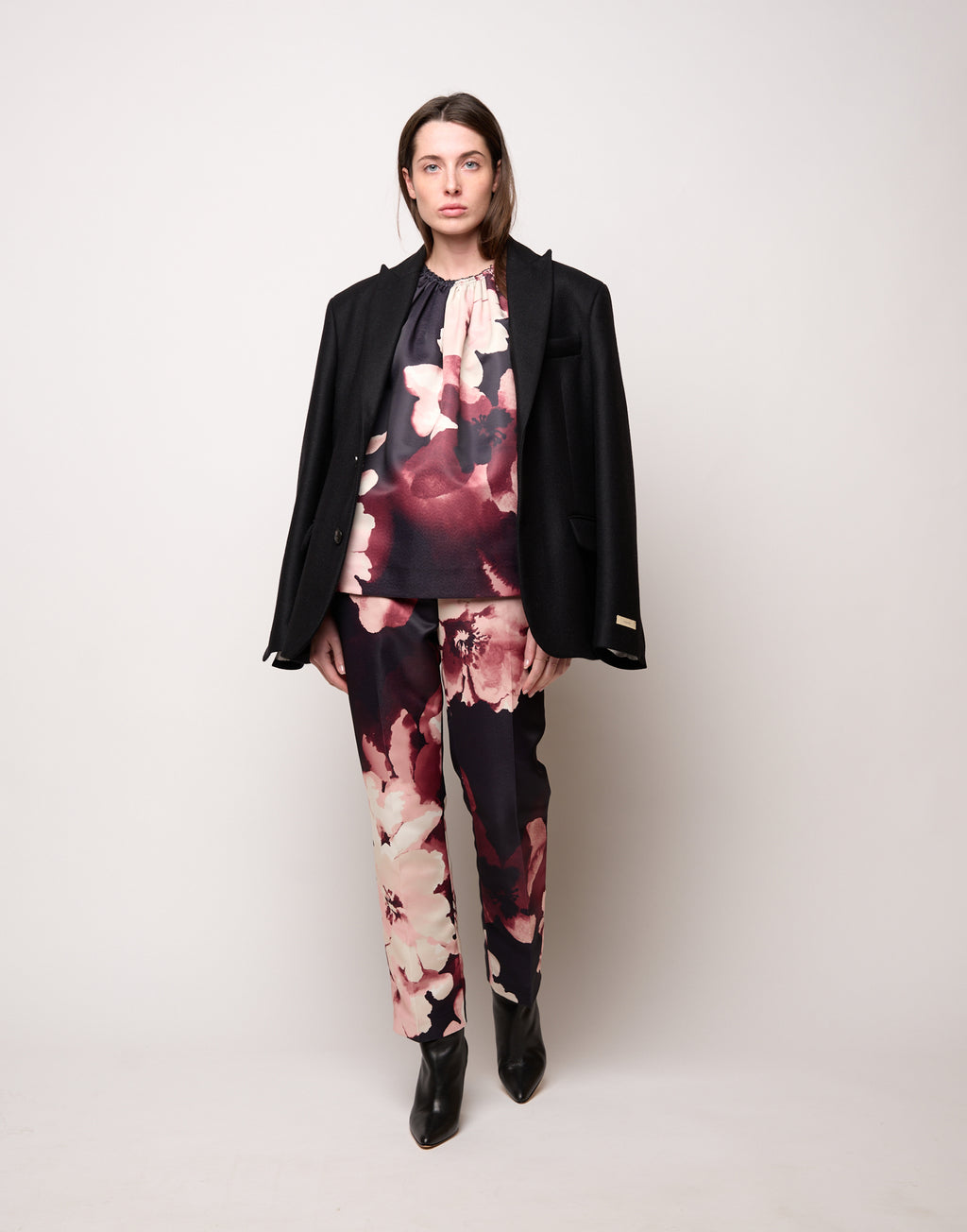 DOUUOD Top Boxy con Arriccio al Collo Stampa Floreale
