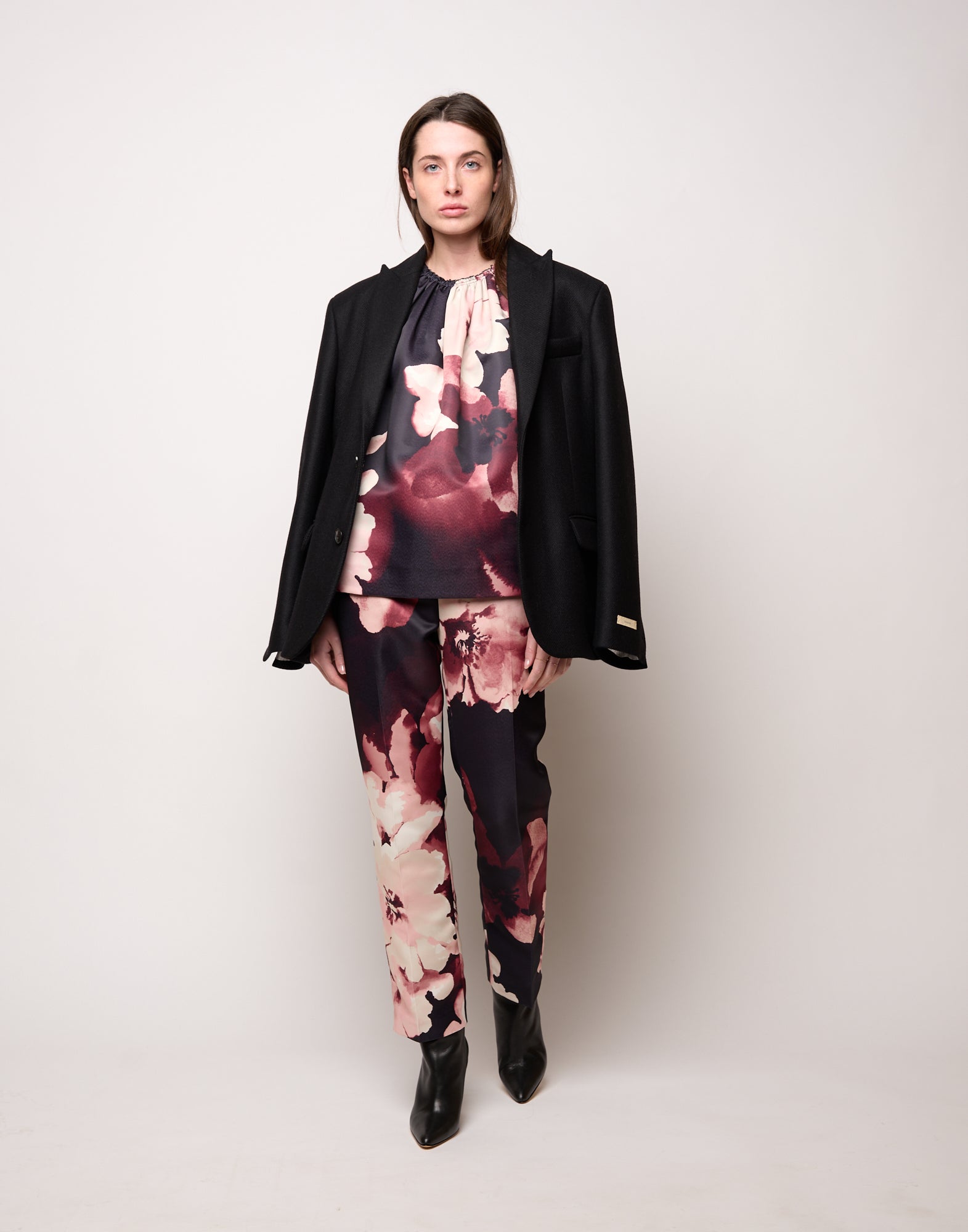 DOUUOD Top Boxy con Arriccio al Collo Stampa Floreale