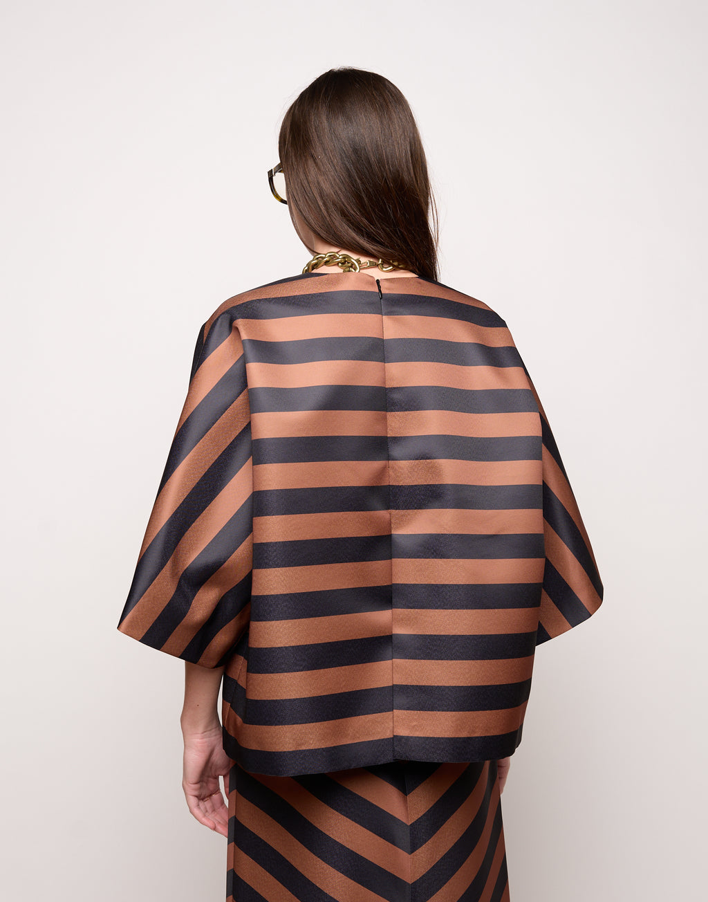 DOUUOD Blusa Kimono in Duchesse Nero/Whisky