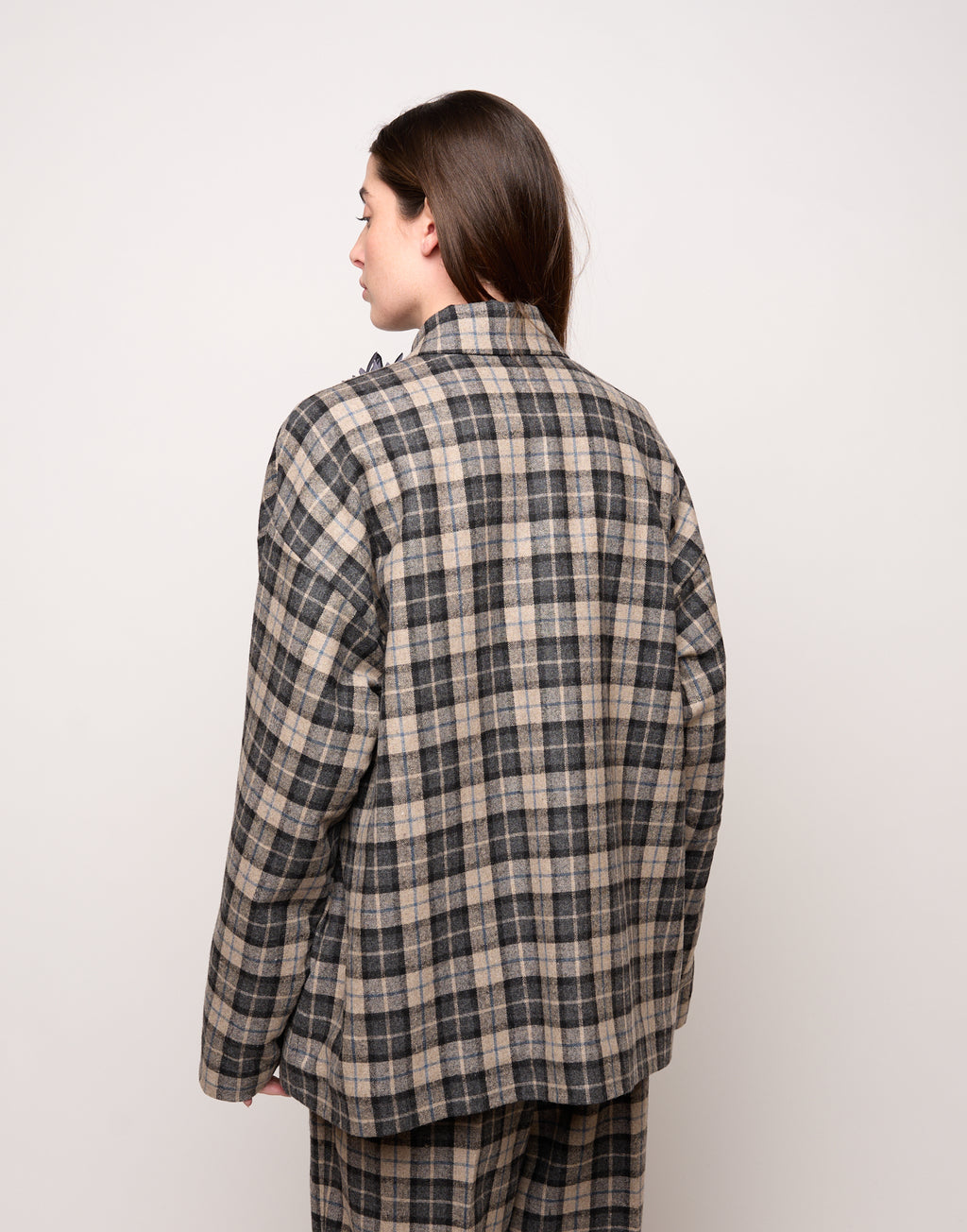 DOUUOD Giacca Camicia Genderless Doppiata in Felpa con Automatici Pomice/Fumo Londra/Tied Blu