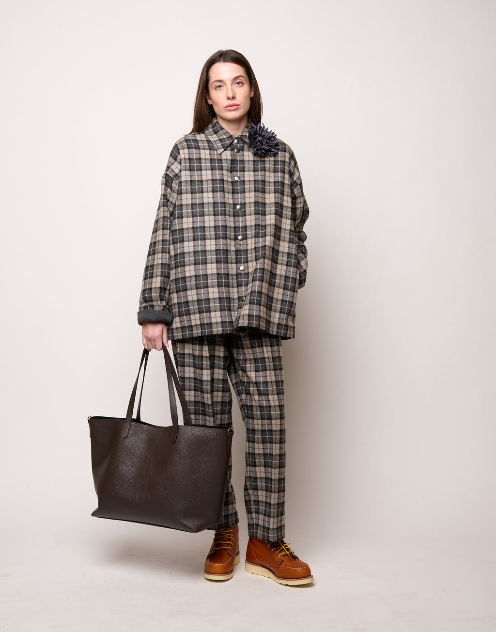 DOUUOD Giacca Camicia Genderless Doppiata in Felpa con Automatici Pomice/Fumo Londra/Tied Blu