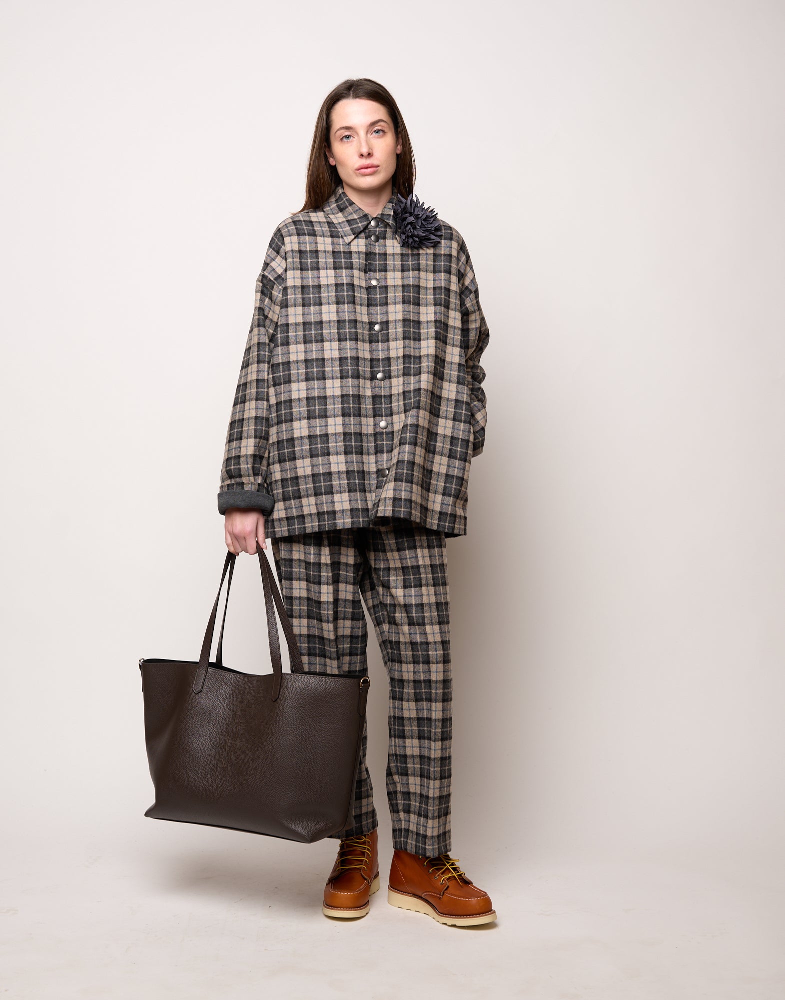 DOUUOD Giacca Camicia Genderless Doppiata in Felpa con Automatici Pomice/Fumo Londra/Tied Blu