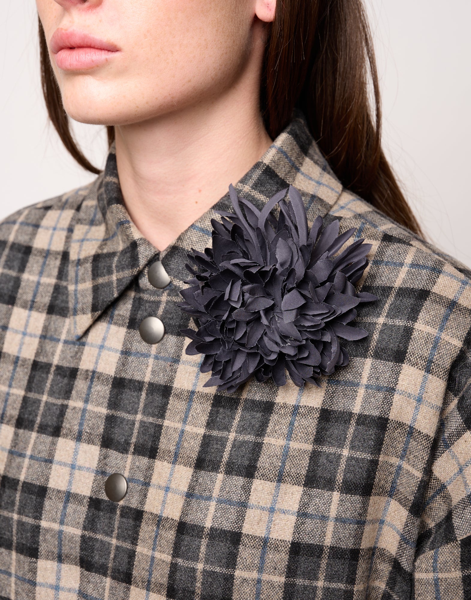 DOUUOD Giacca Camicia Genderless Doppiata in Felpa con Automatici Pomice/Fumo Londra/Tied Blu