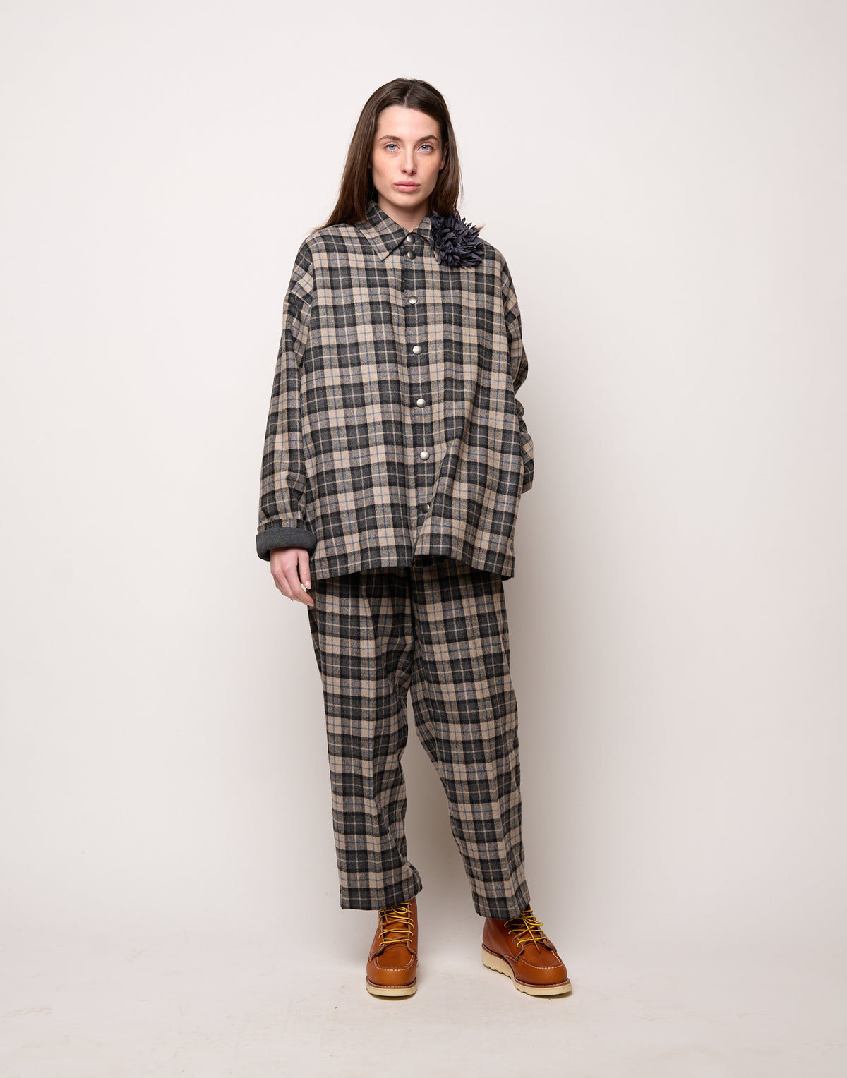 DOUUOD Giacca Camicia Genderless Doppiata in Felpa con Automatici Pomice/Fumo Londra/Tied Blu