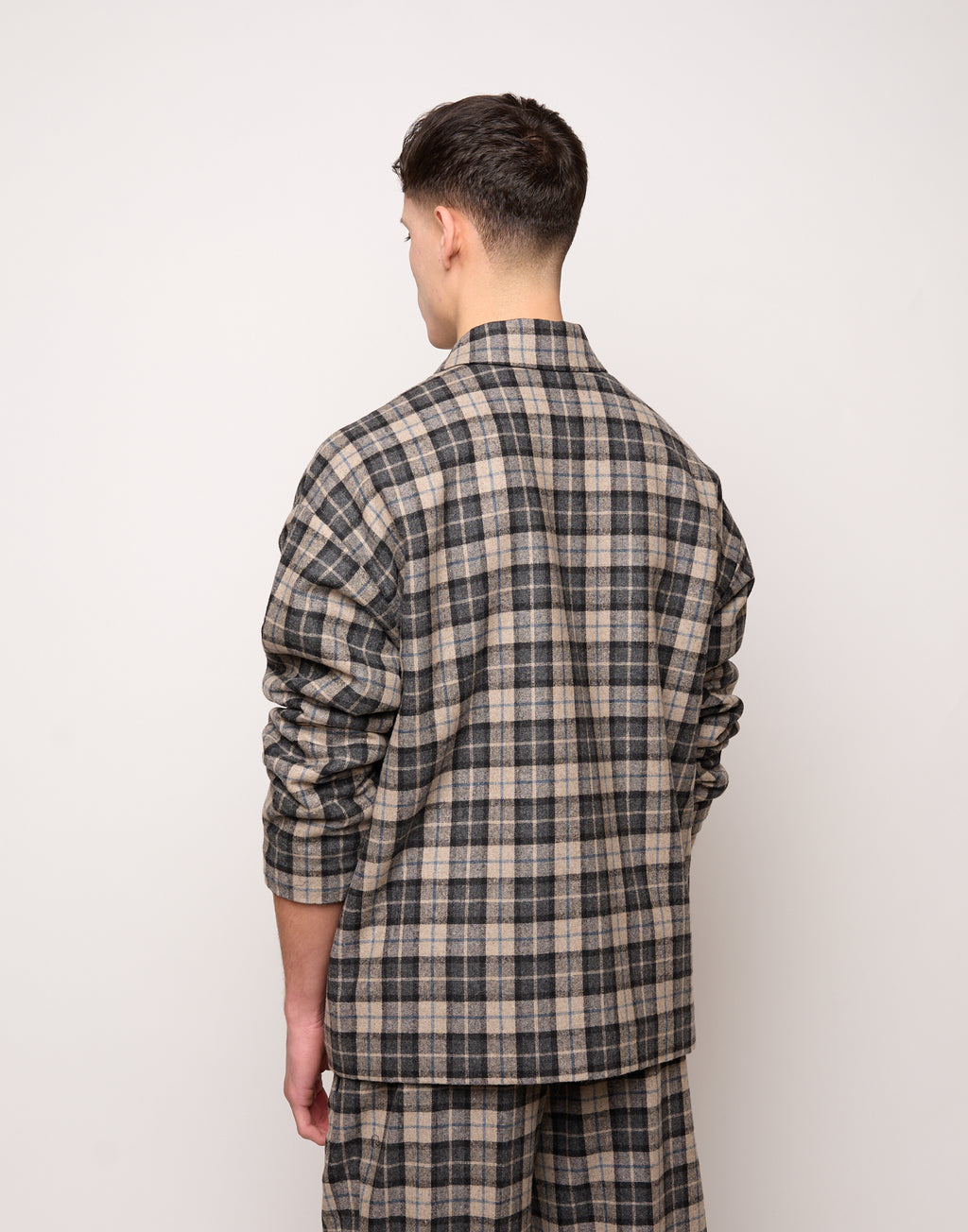 DOUUOD Giacca Camicia Genderless Doppiata in Felpa con Automatici Pomice/Fumo Londra/Tied Blu