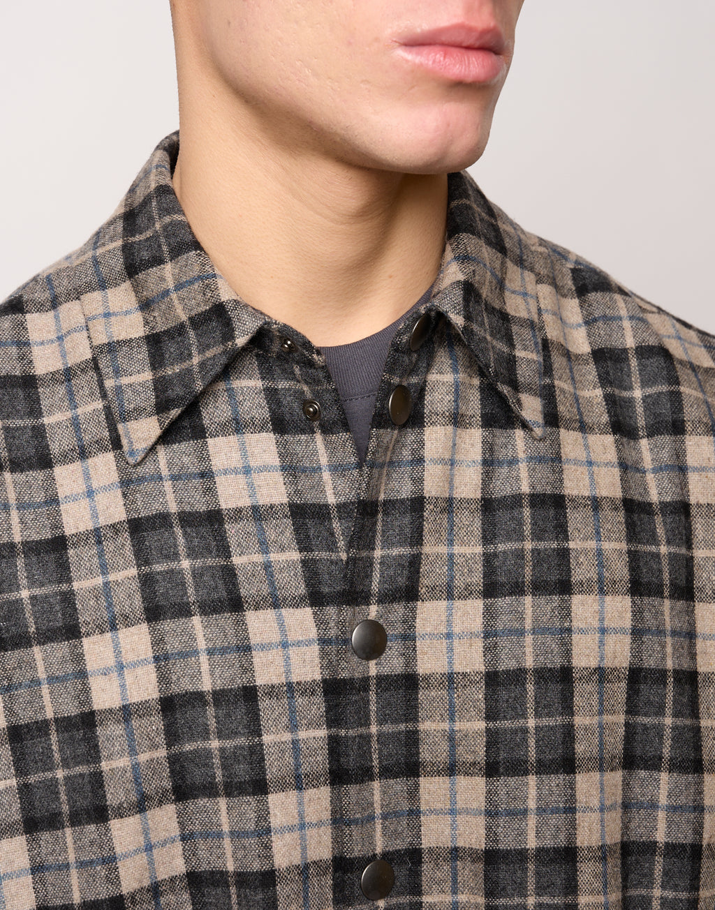 DOUUOD Giacca Camicia Genderless Doppiata in Felpa con Automatici Pomice/Fumo Londra/Tied Blu
