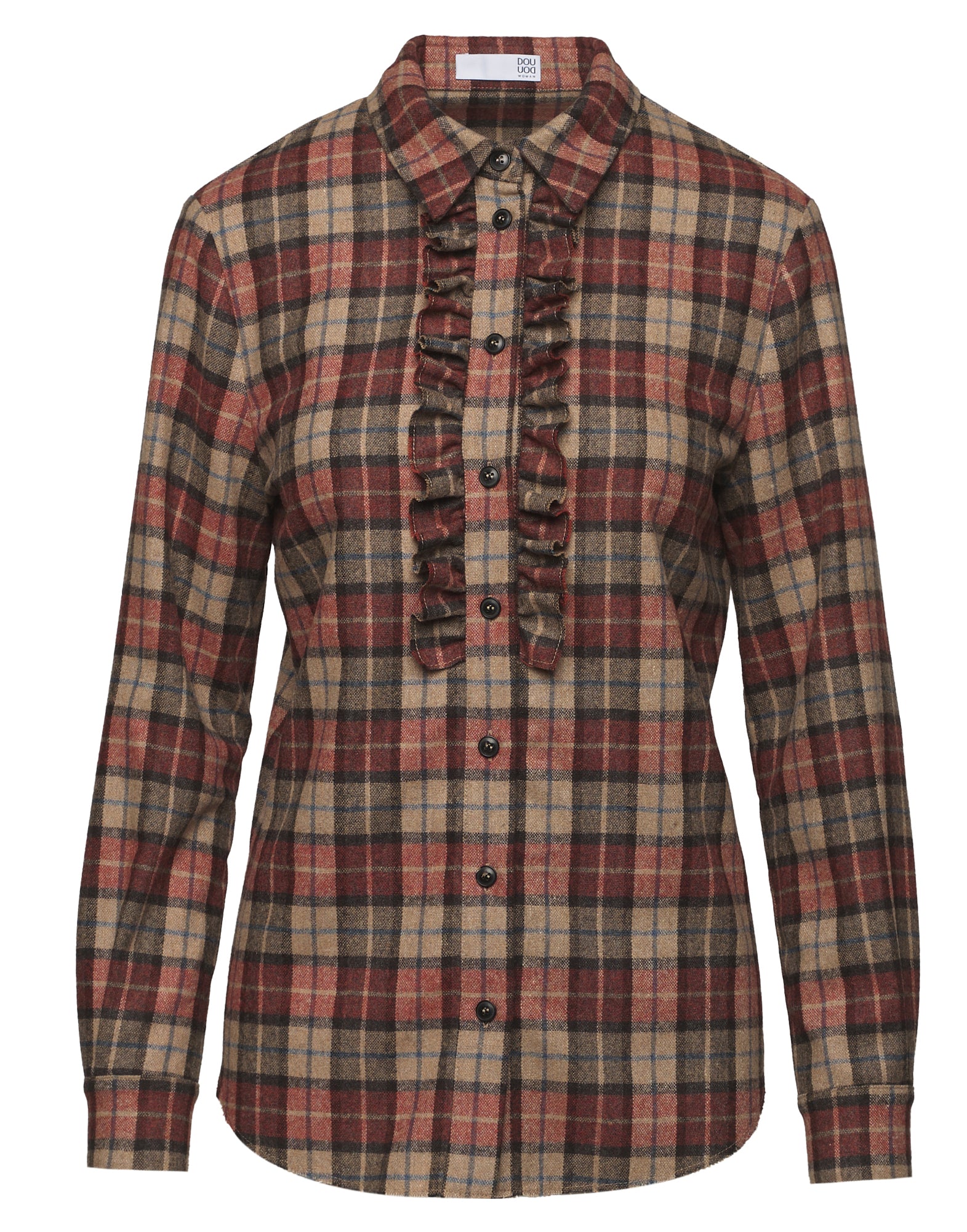 DOUUOD Camicia con Collo Chiuso e Rouches a Taglio Vivo Rust