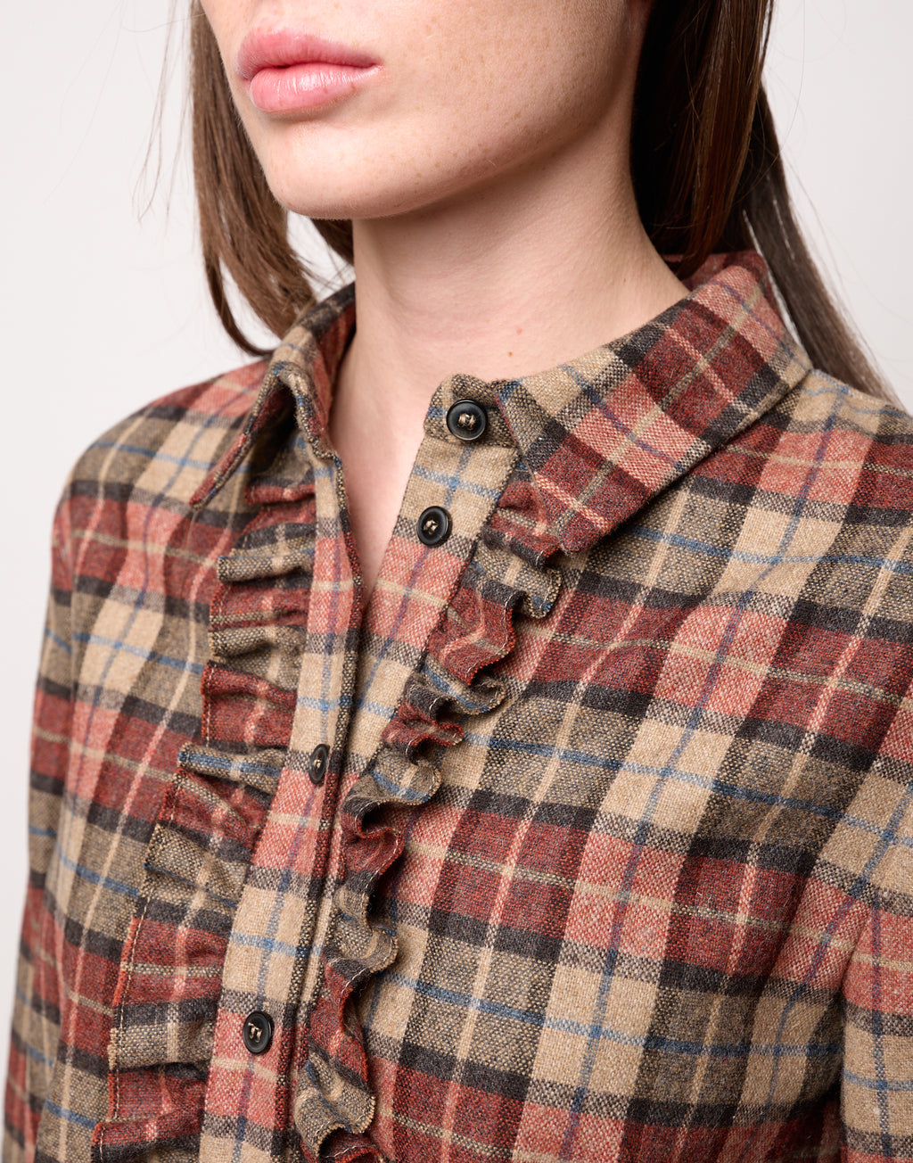 DOUUOD Camicia con Collo Chiuso e Rouches a Taglio Vivo Rust