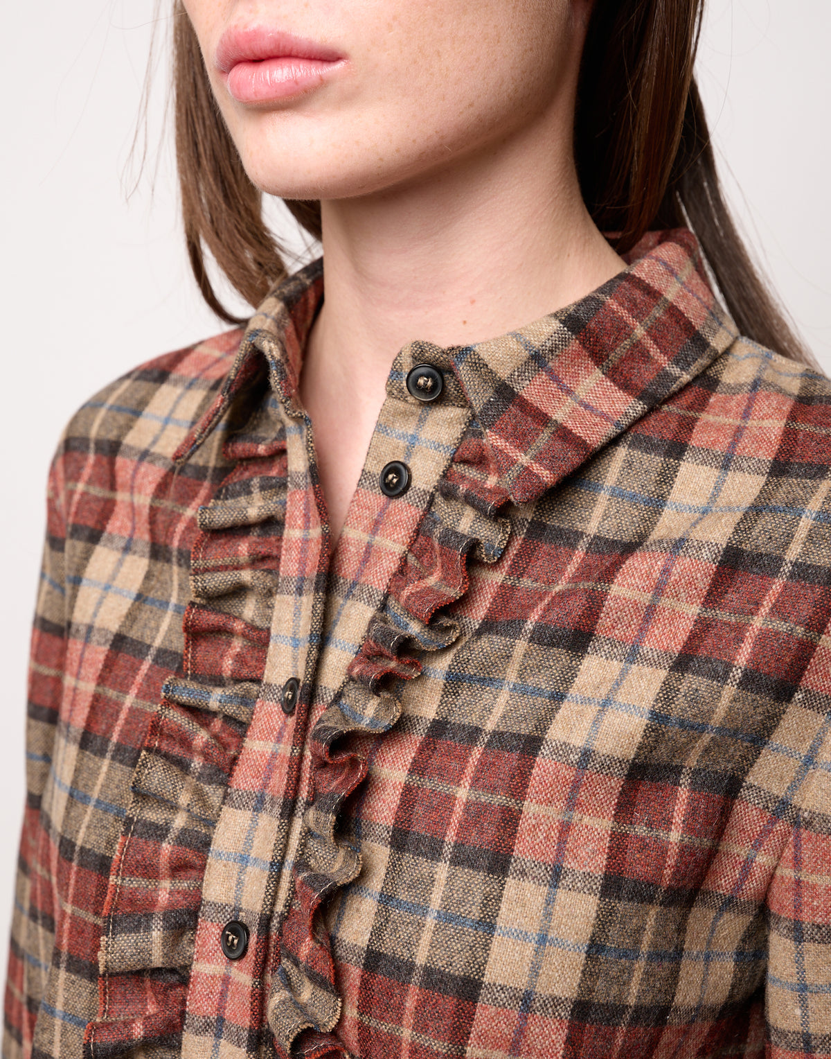 DOUUOD Camicia con Collo Chiuso e Rouches a Taglio Vivo Rust