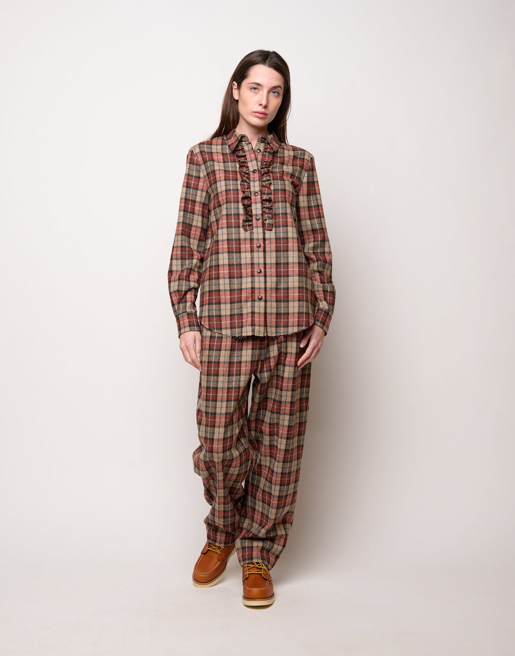 DOUUOD Camicia con Collo Chiuso e Rouches a Taglio Vivo Rust