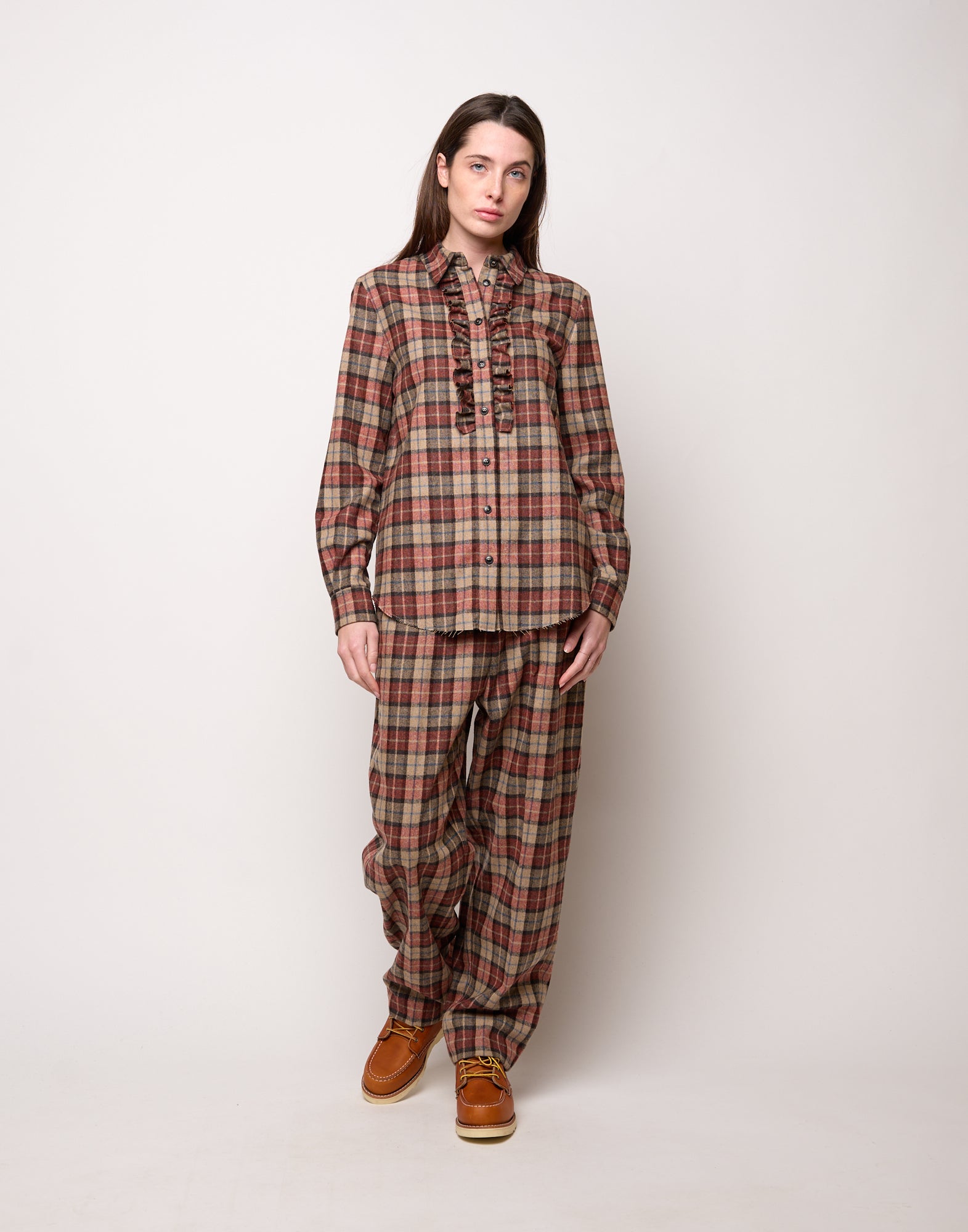 DOUUOD Camicia con Collo Chiuso e Rouches a Taglio Vivo Rust