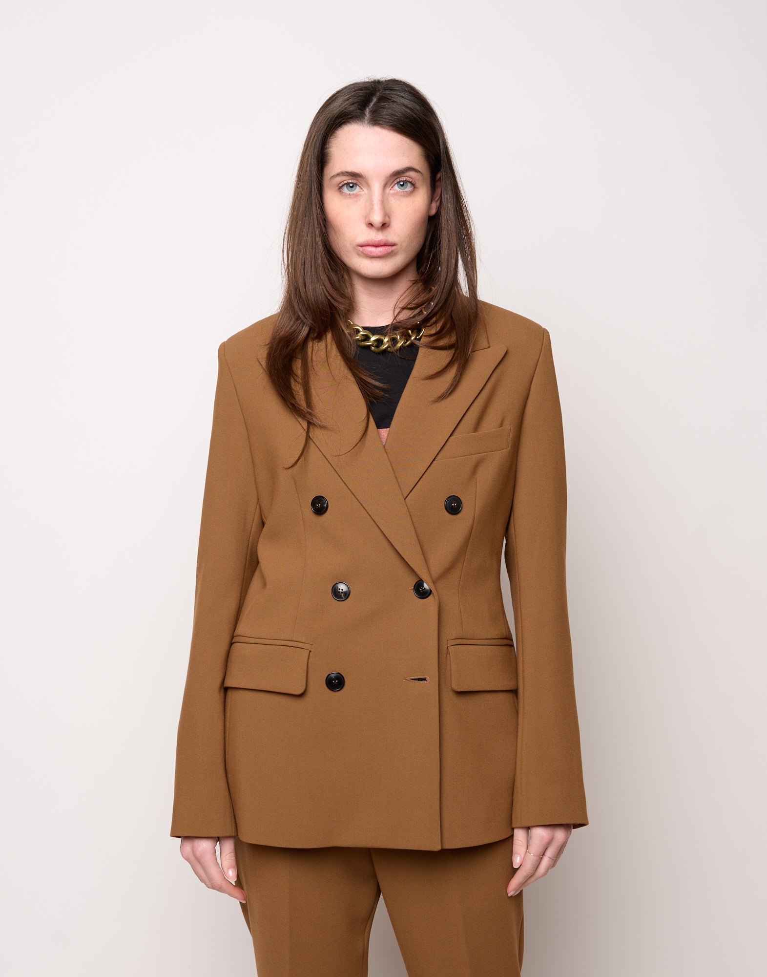 DOUUOD Blazer Doppio Petto in Doppio Crepe Stretch Cannella