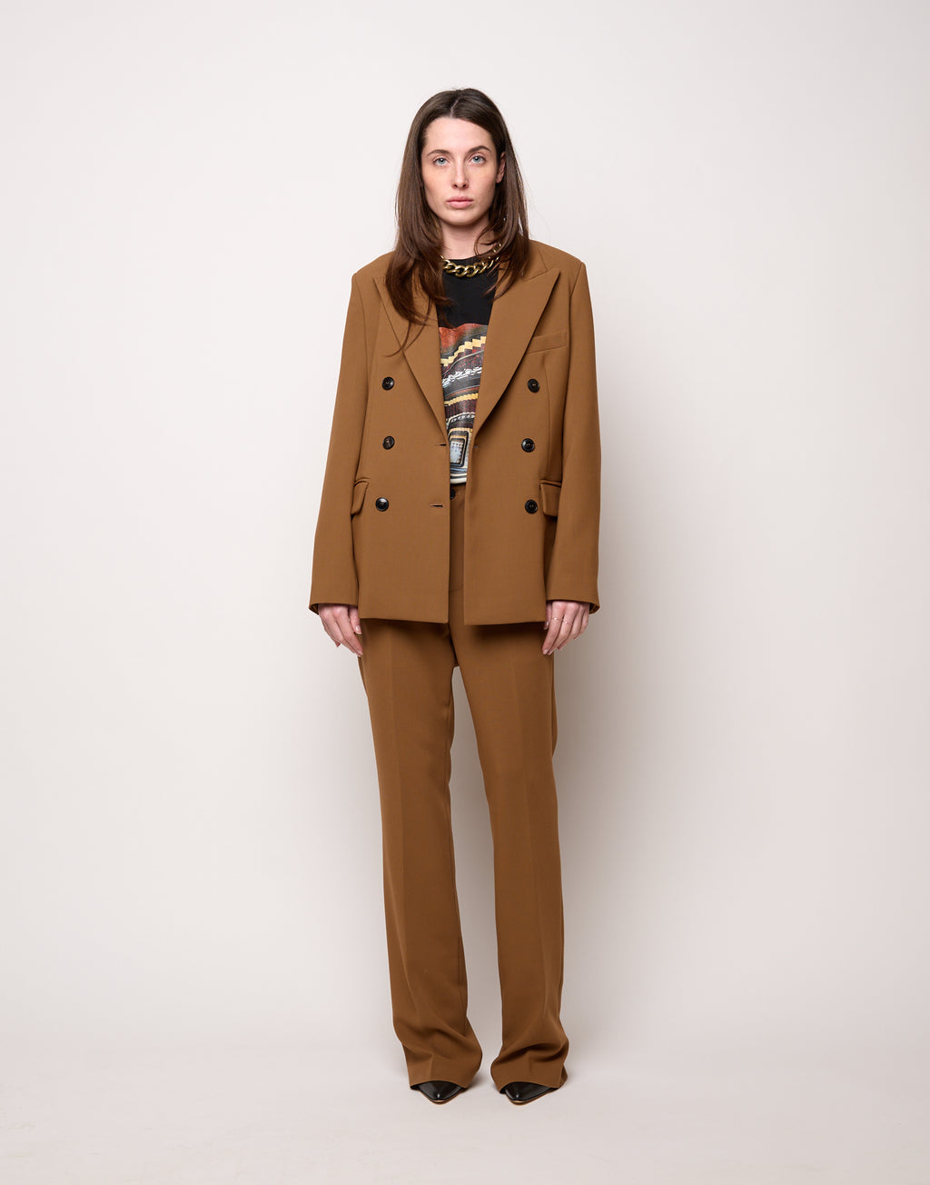 DOUUOD Blazer Doppio Petto in Doppio Crepe Stretch Cannella