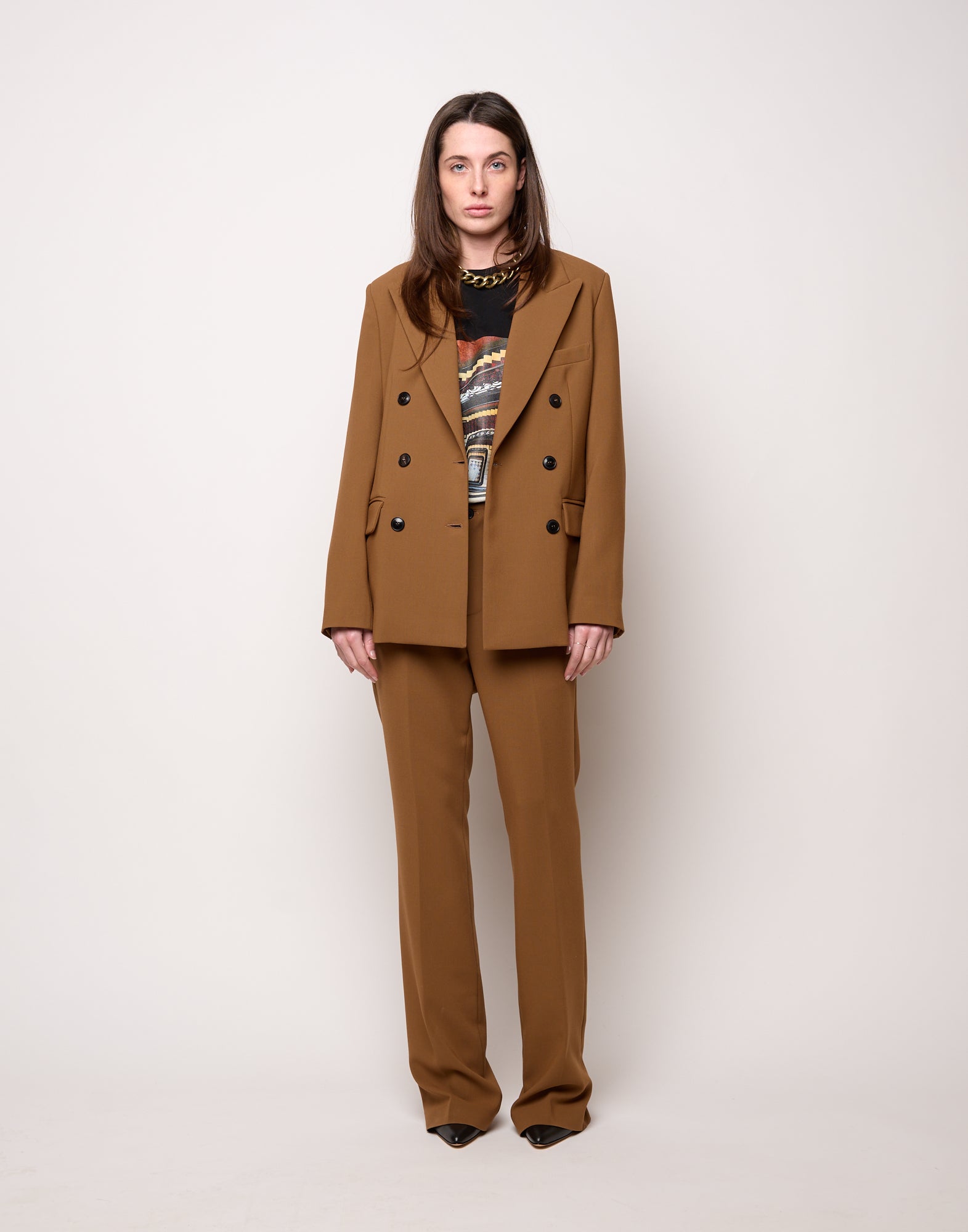 DOUUOD Blazer Doppio Petto in Doppio Crepe Stretch Cannella