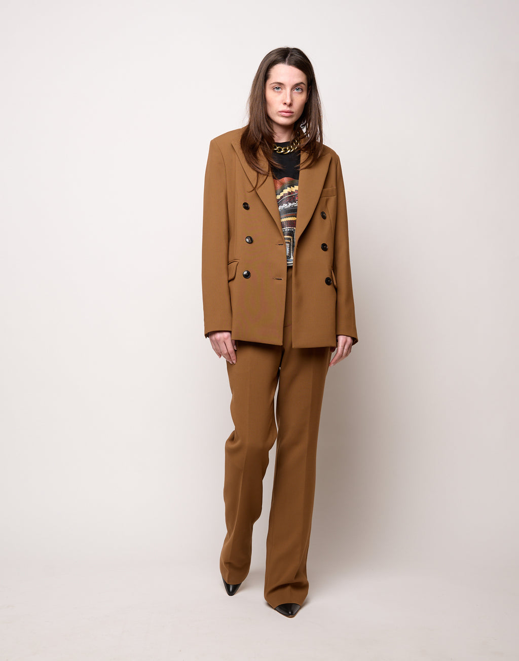DOUUOD Blazer Doppio Petto in Doppio Crepe Stretch Cannella