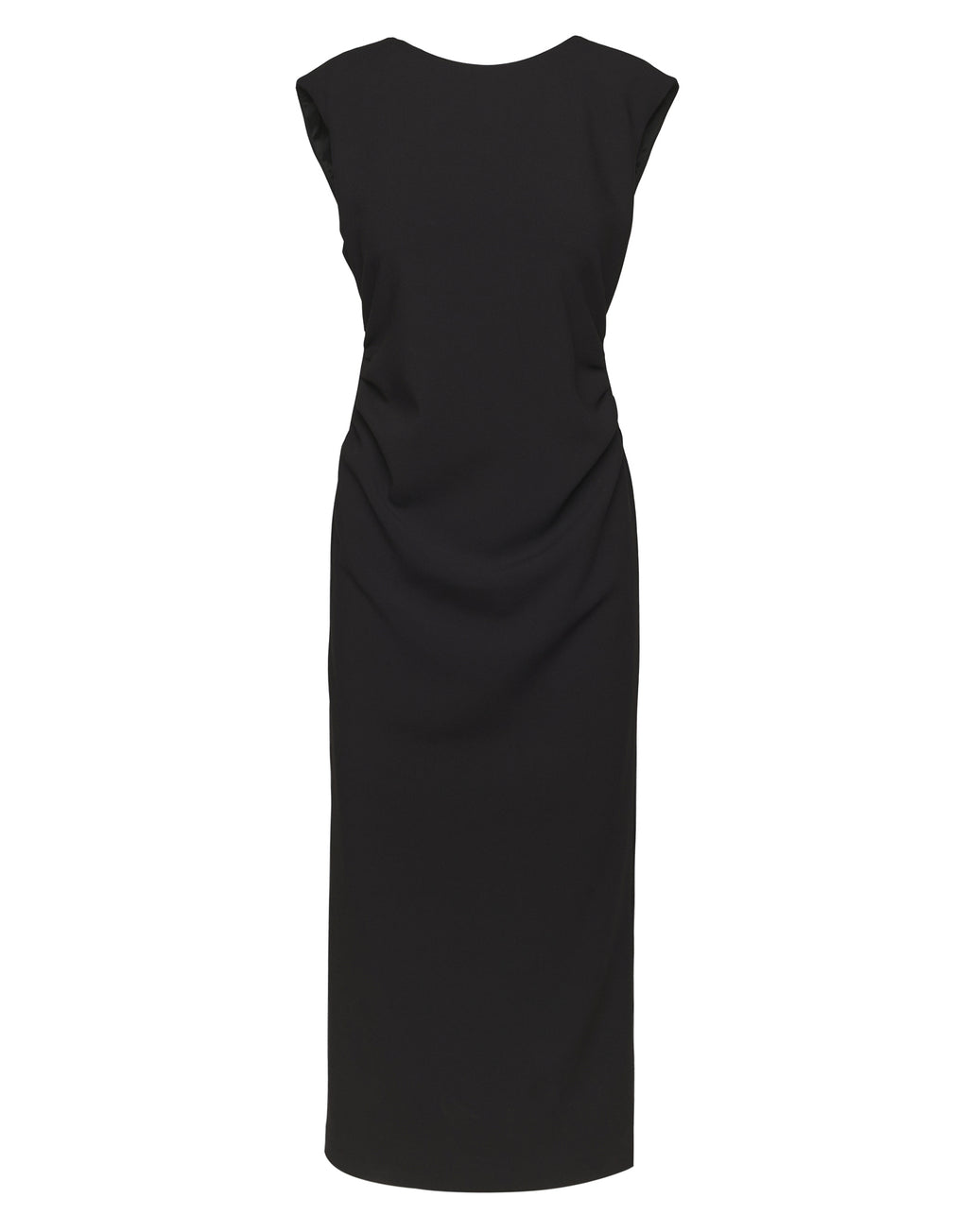 DOUUOD Abito Smanicato con Drappeggio in Doppio Crepe Stretch Nero