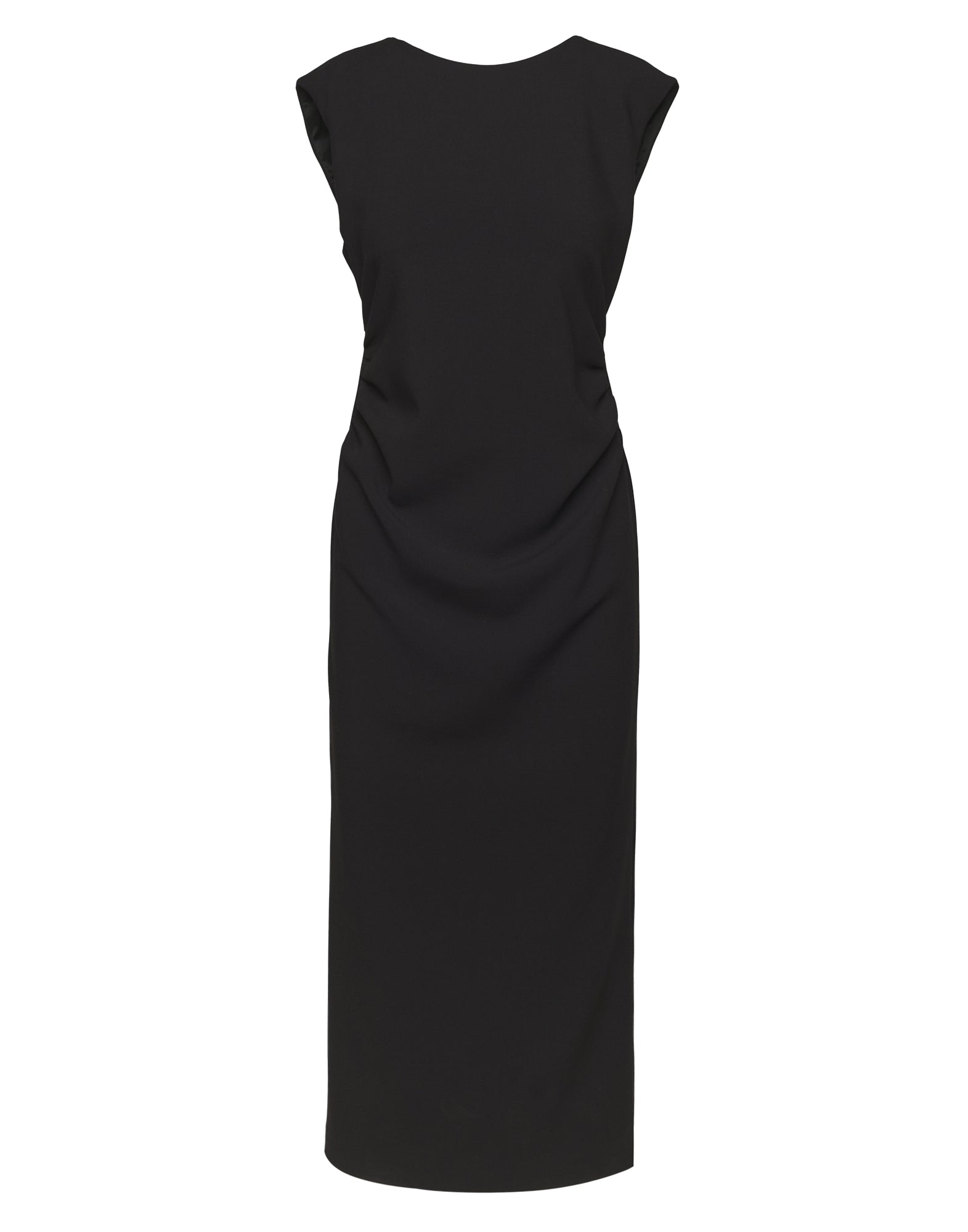 DOUUOD Abito Smanicato con Drappeggio in Doppio Crepe Stretch Nero