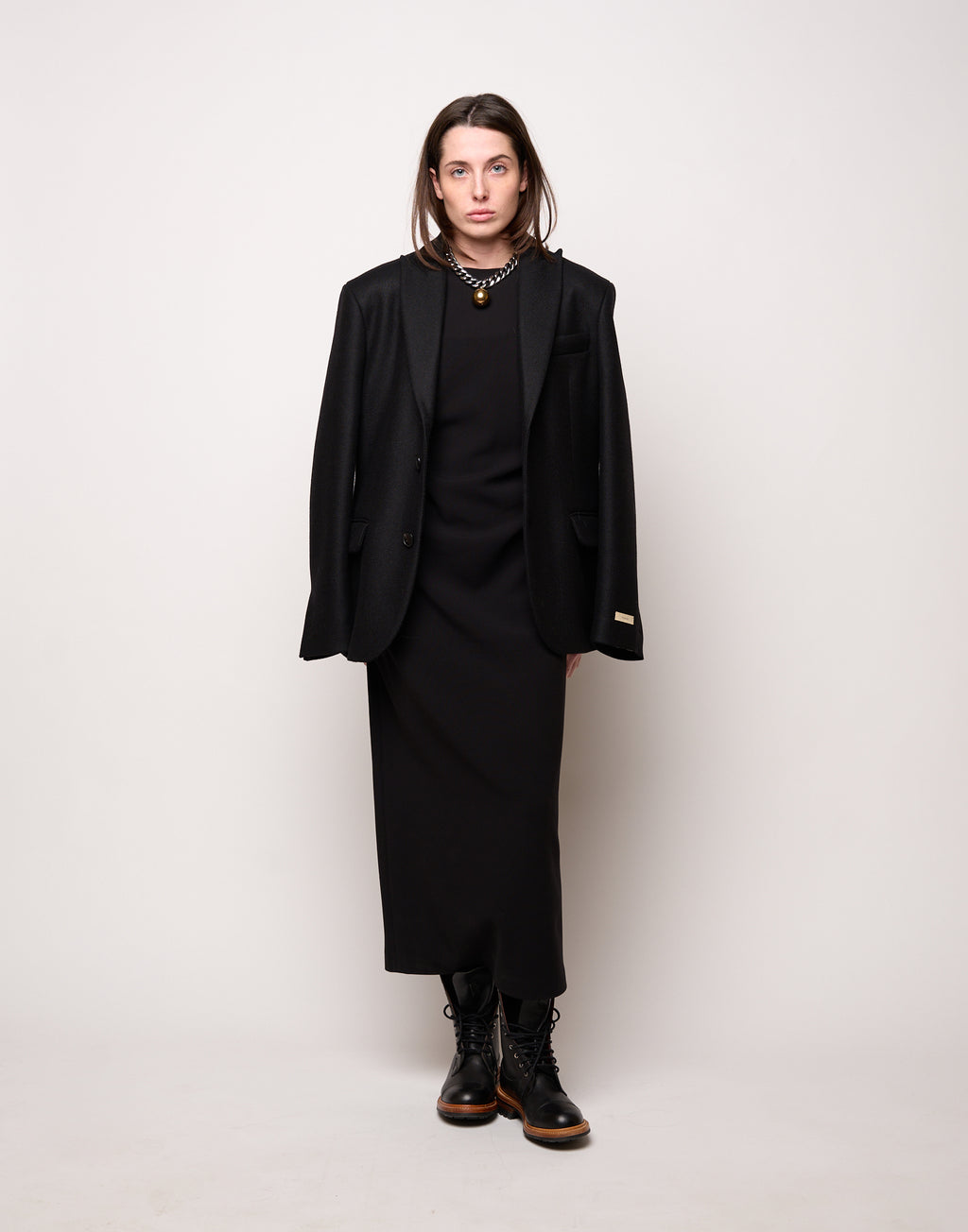 DOUUOD Abito Smanicato con Drappeggio in Doppio Crepe Stretch Nero