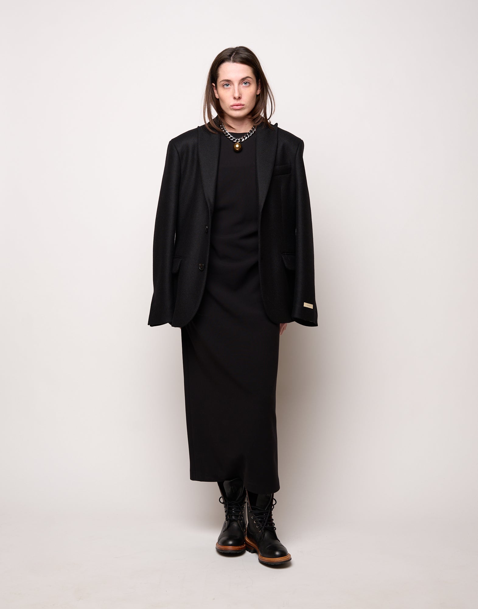 DOUUOD Abito Smanicato con Drappeggio in Doppio Crepe Stretch Nero