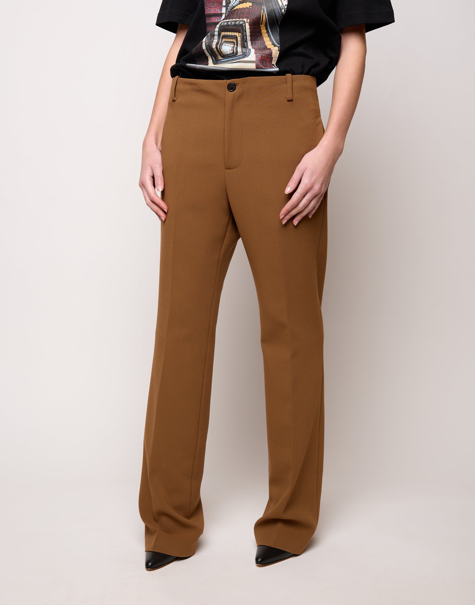 DOUUOD Pantalone Flair in Doppio Crepe Stretch Cannella