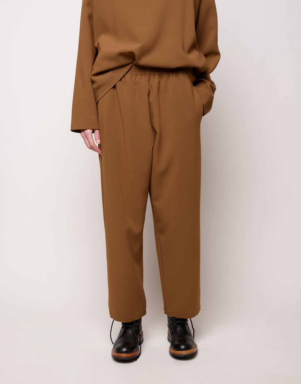 DOUUOD Pantalone con Elastico In Vita in Doppio Crepe Stretch Cannella