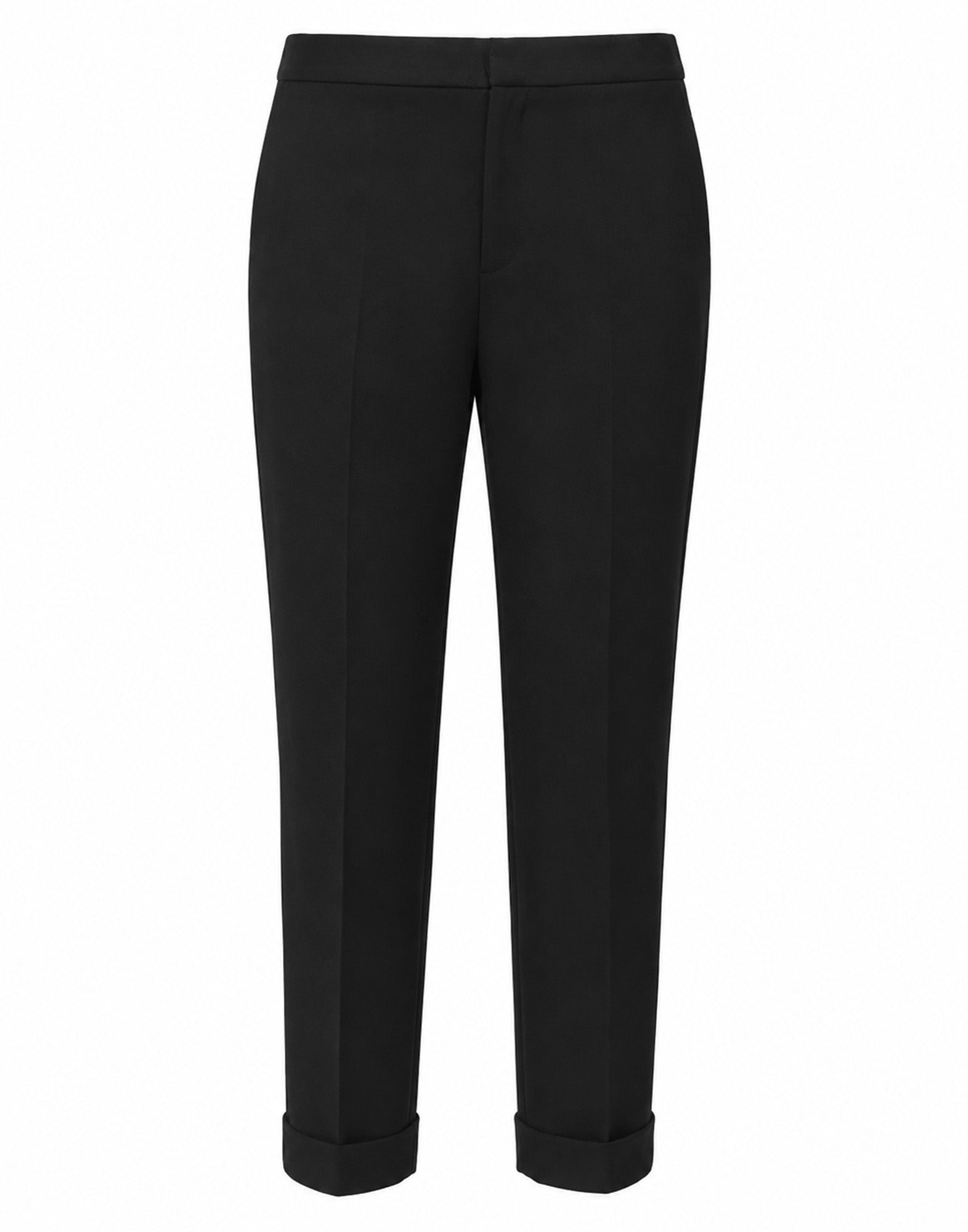 DOUUOD Pantalone a Sigaretta con Risvolto in Doppio Crepe Stretch Nero