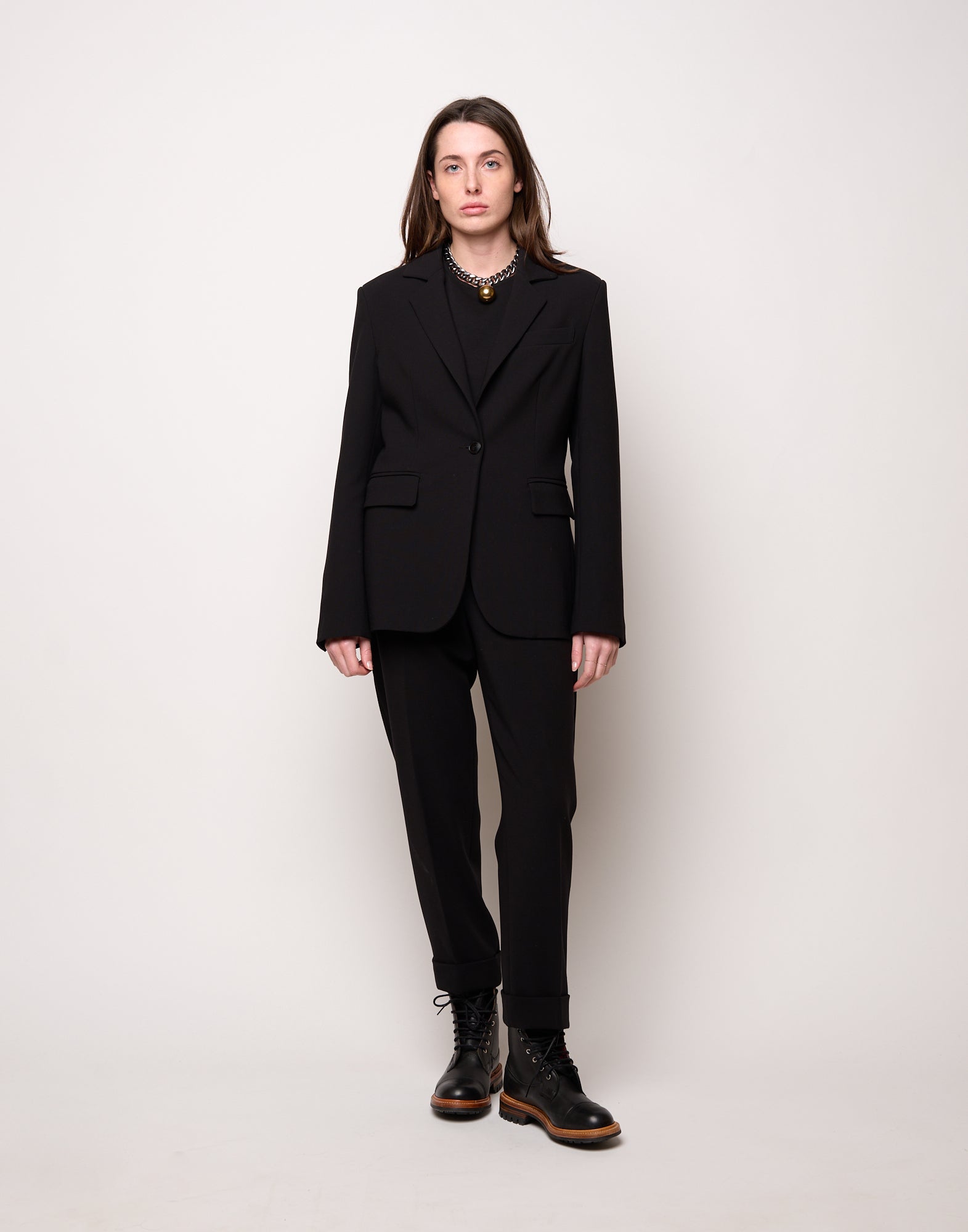 DOUUOD Pantalone a Sigaretta con Risvolto in Doppio Crepe Stretch Nero
