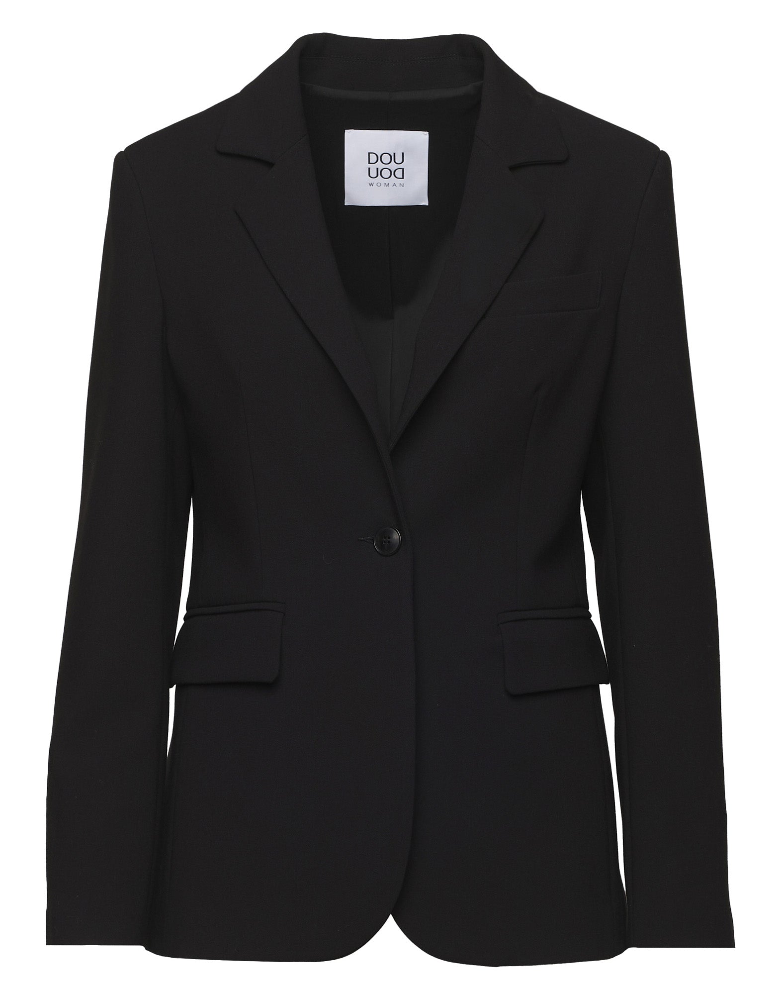 DOUUOD Giacca Monopetto Sfiancata in Doppio Crepe Stretch Nero
