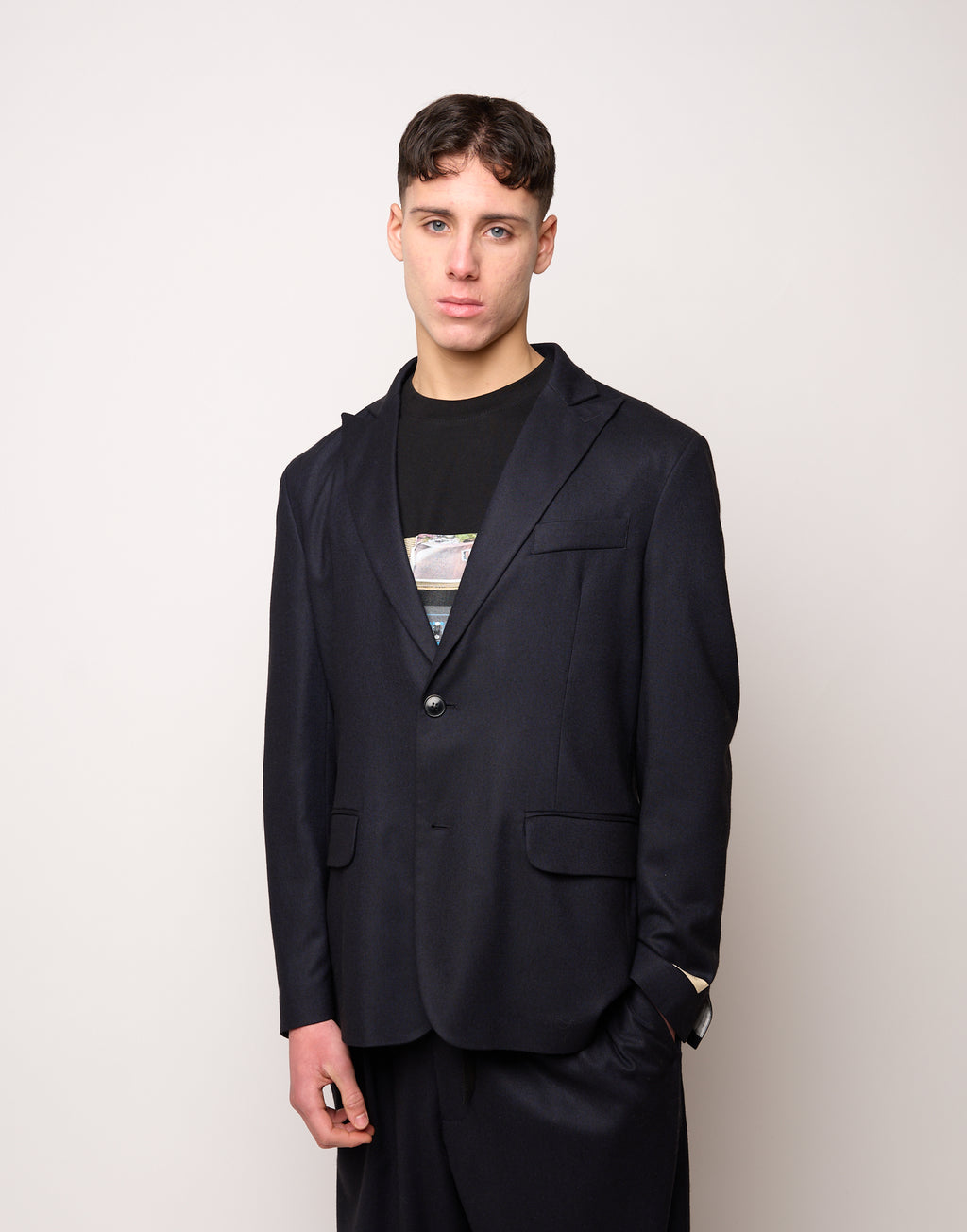 DOUUOD Giacca Monopetto Genderless in Flanella Stretch Blu Abisso
