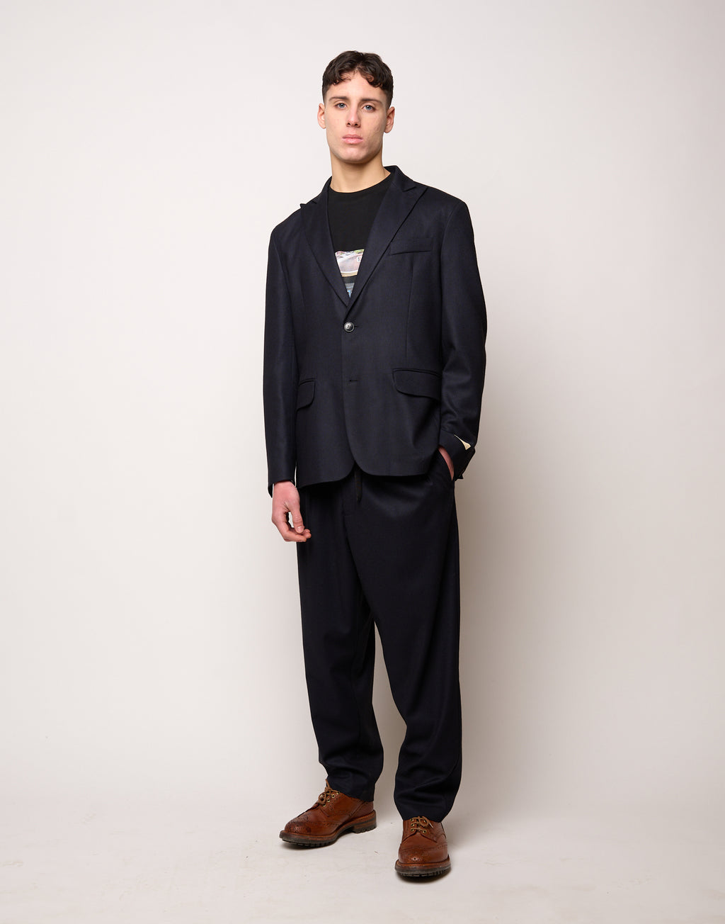 DOUUOD Giacca Monopetto Genderless in Flanella Stretch Blu Abisso
