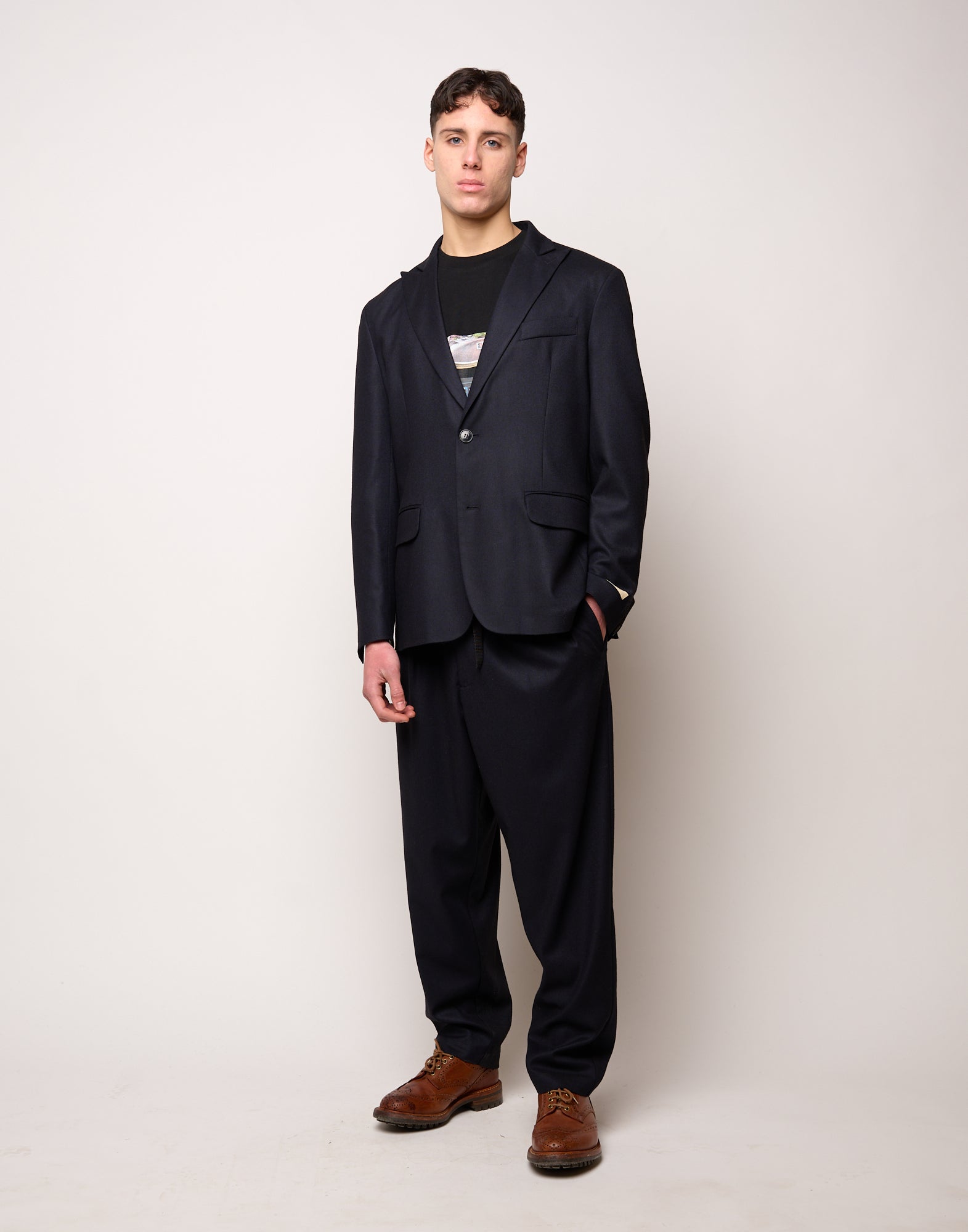 DOUUOD Giacca Monopetto Genderless in Flanella Stretch Blu Abisso