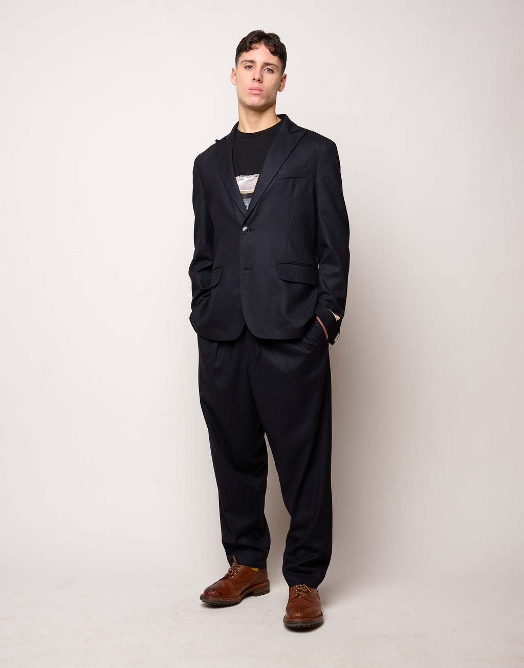 DOUUOD Giacca Monopetto Genderless in Flanella Stretch Blu Abisso