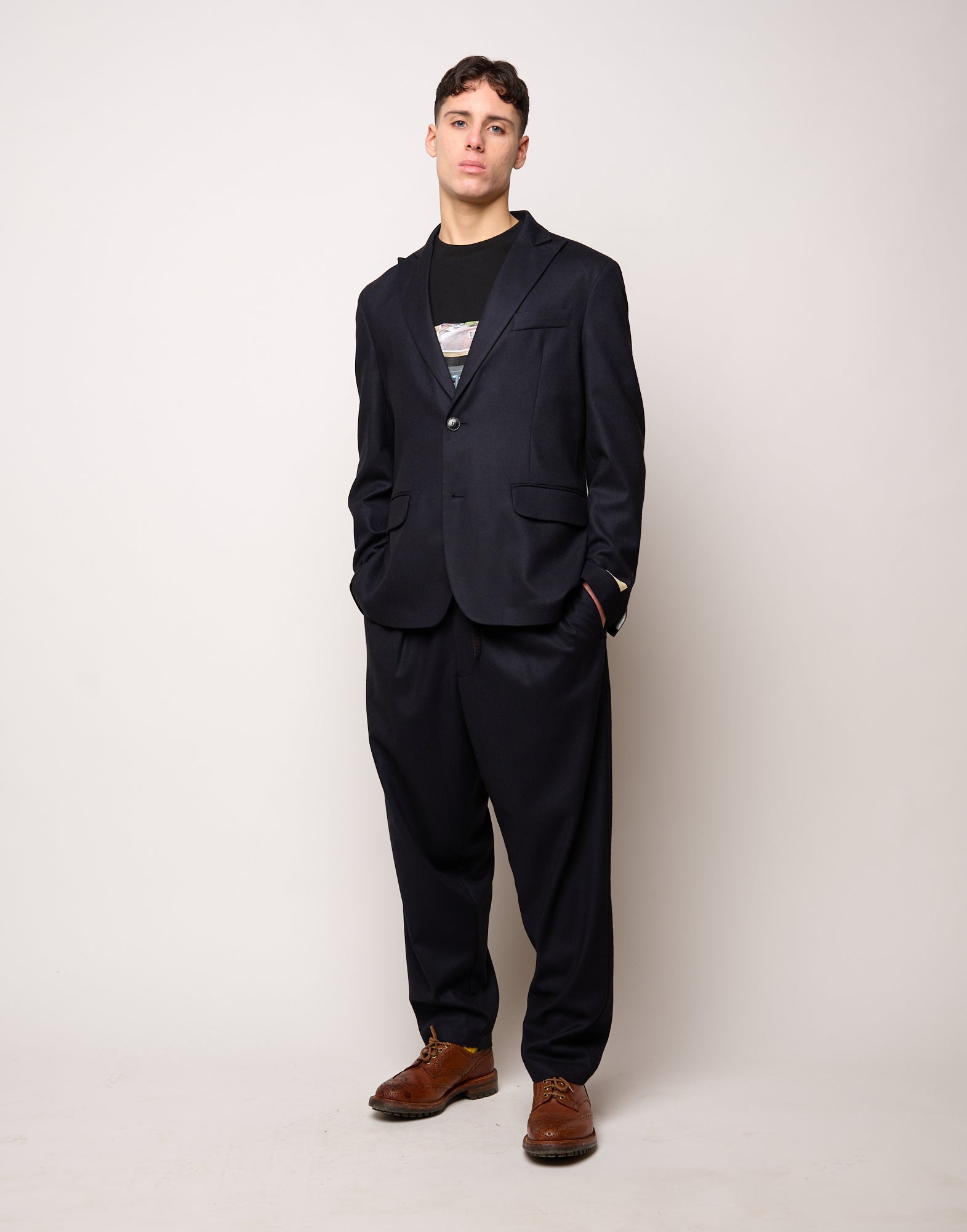 DOUUOD Giacca Monopetto Genderless in Flanella Stretch Blu Abisso