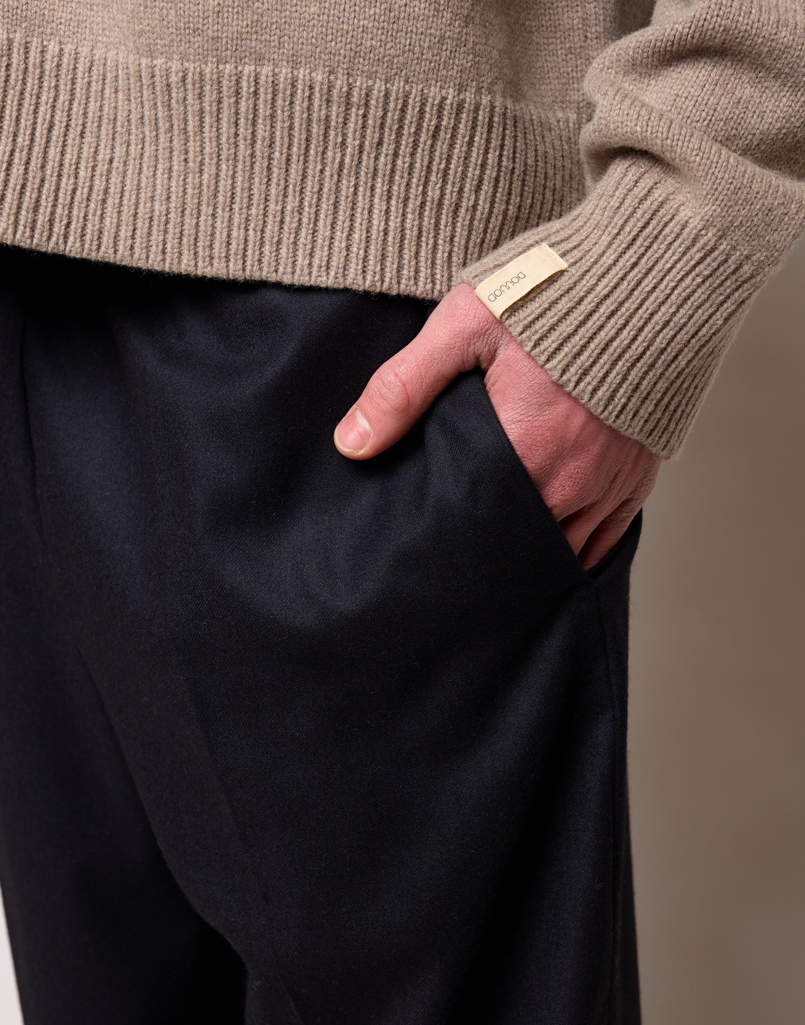 DOUUOD Pantalone Genderless con Cintura in Vita in Flanella Stretch Blu Abisso