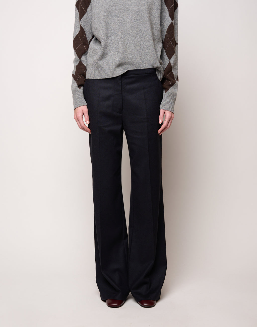 DOUUOD Pantalone Flair con Piega Stirata in Flanella Stretch Blu Abisso
