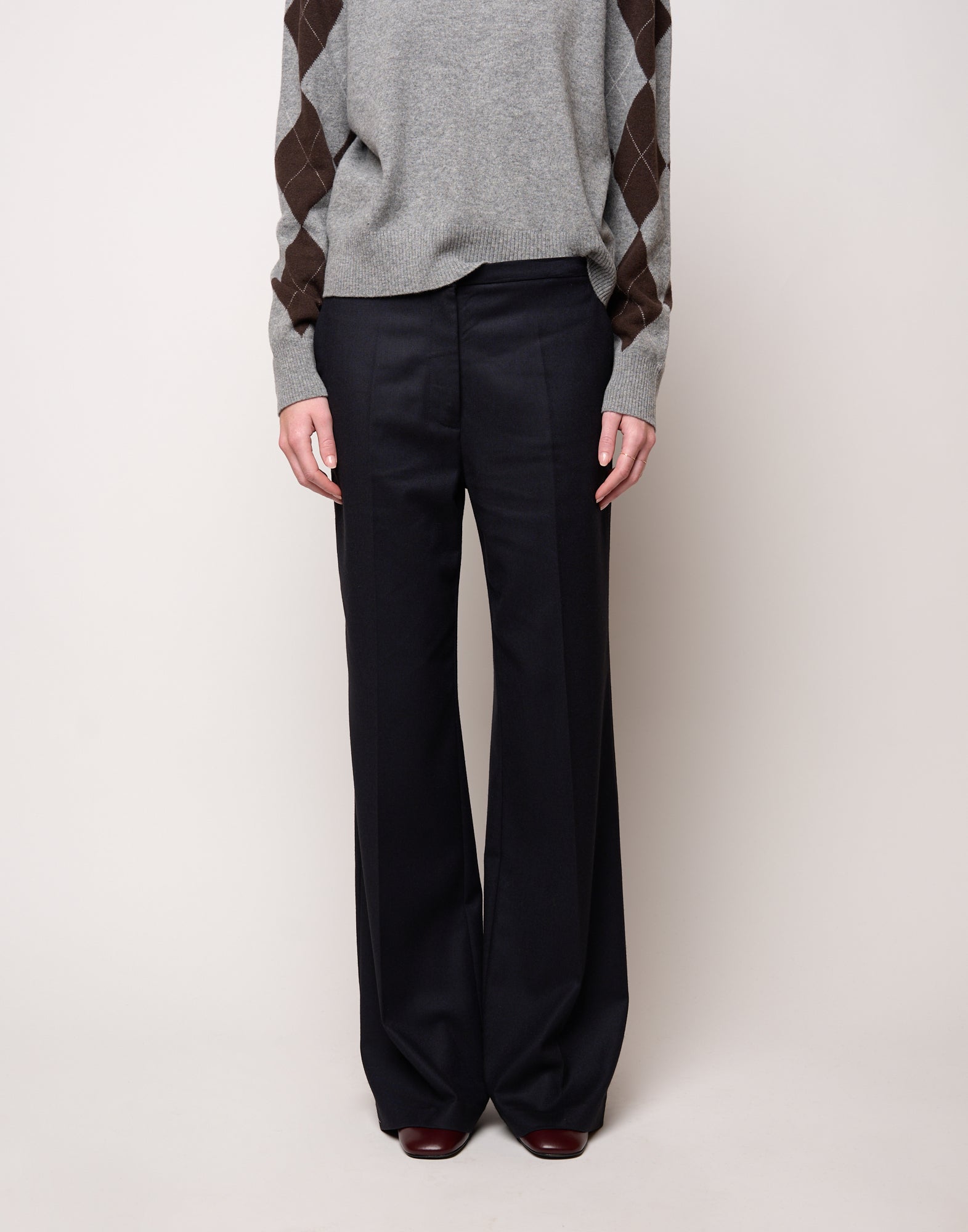DOUUOD Pantalone Flair con Piega Stirata in Flanella Stretch Blu Abisso