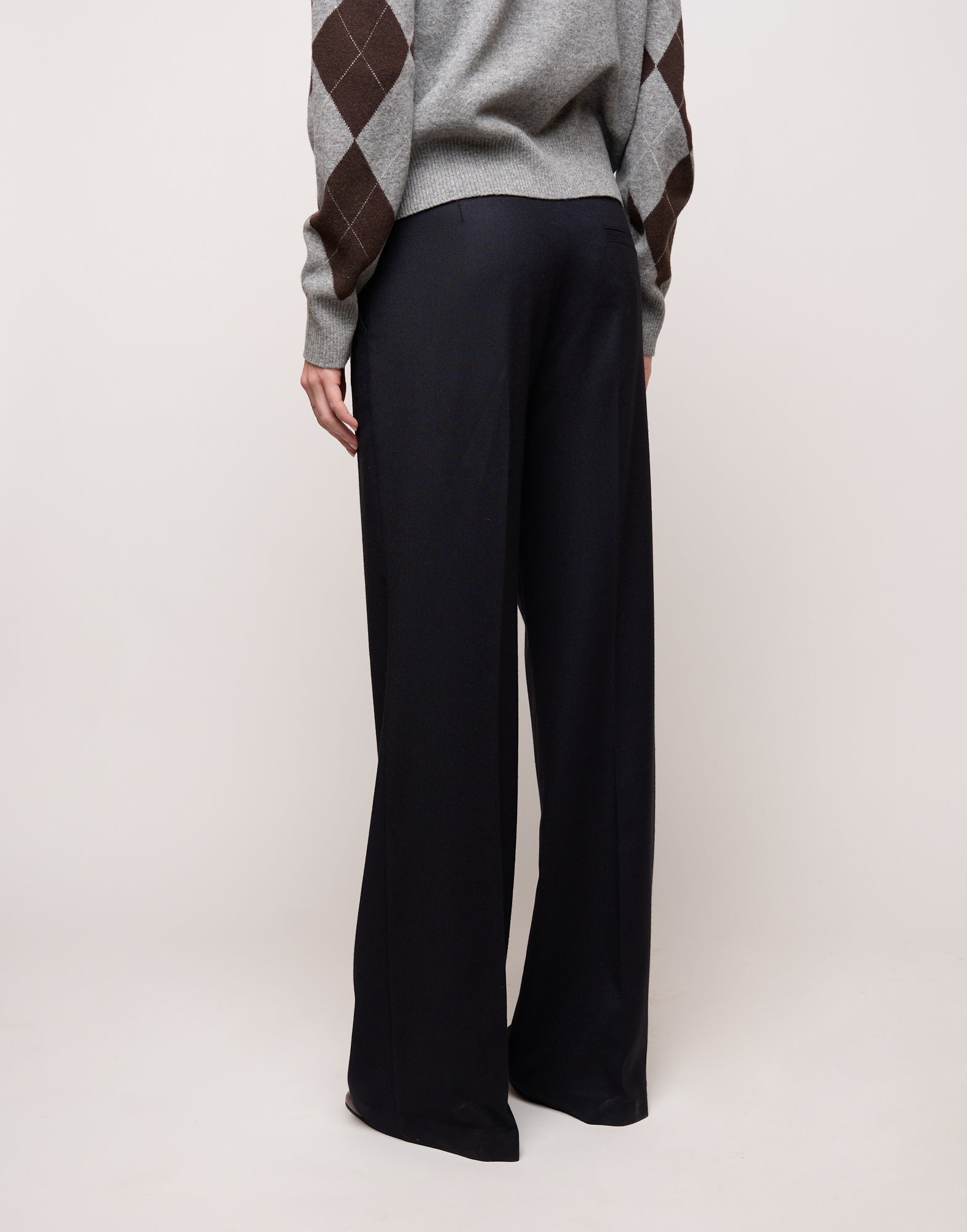 DOUUOD Pantalone Flair con Piega Stirata in Flanella Stretch Blu Abisso