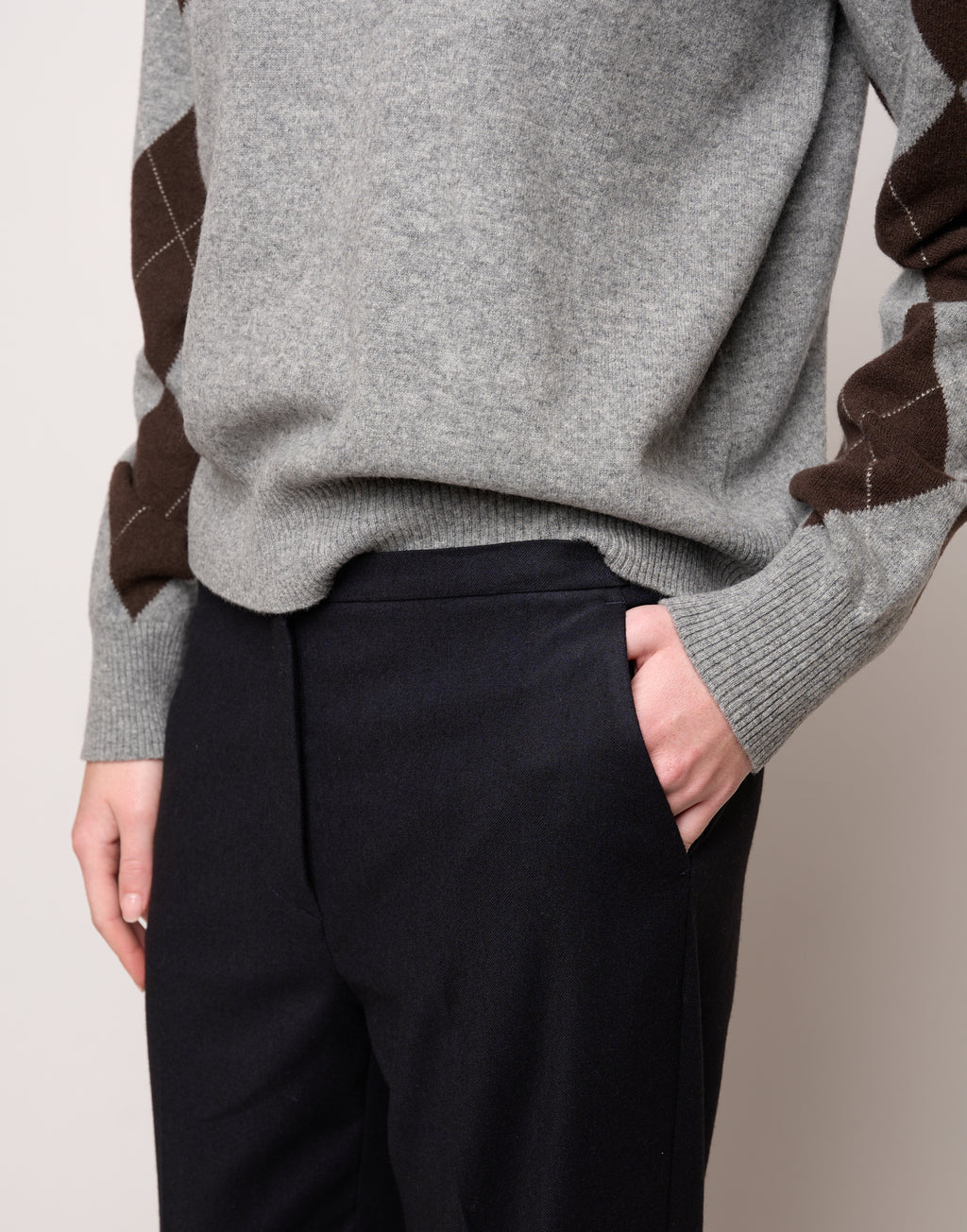 DOUUOD Pantalone Flair con Piega Stirata in Flanella Stretch Blu Abisso